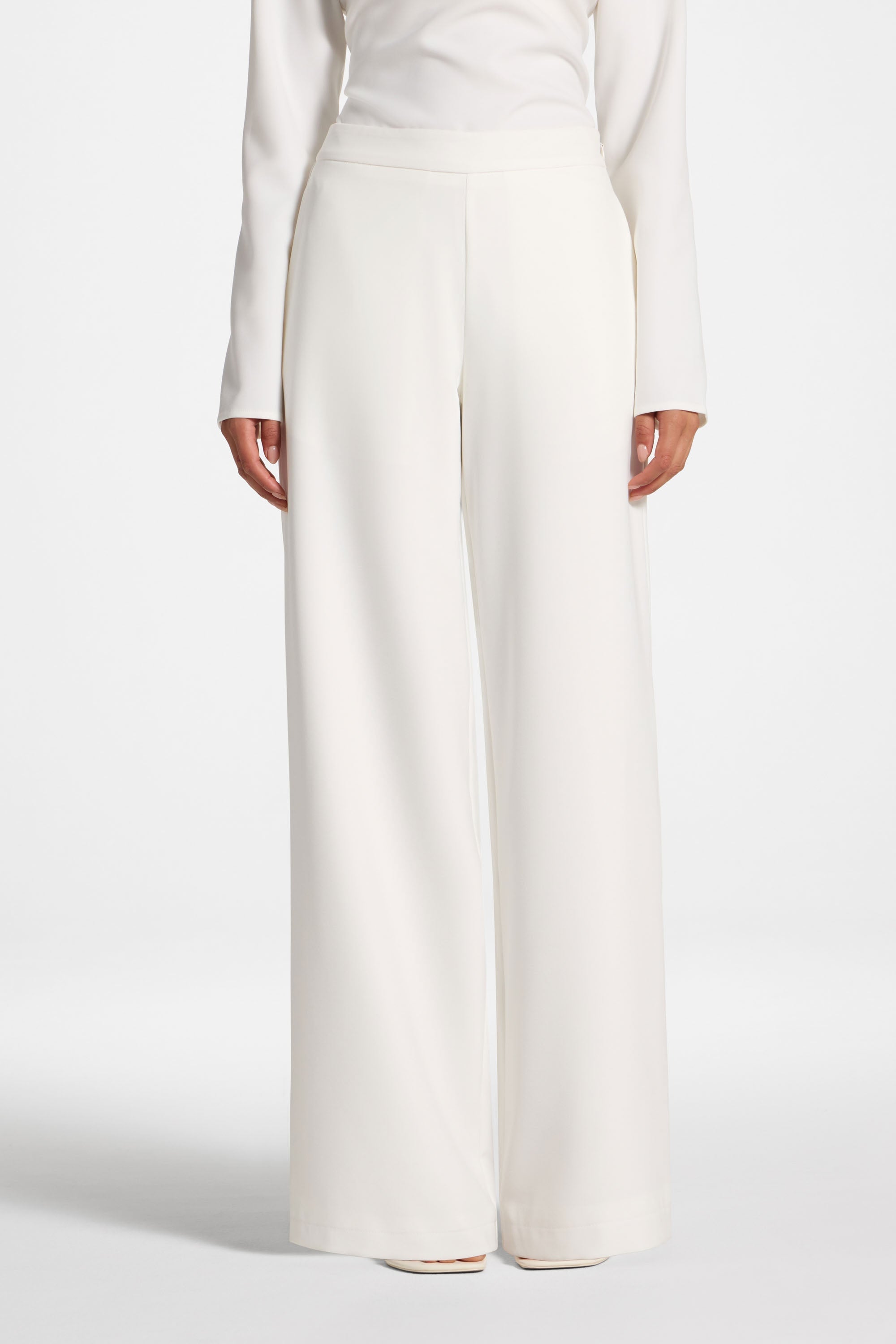 Wide Leg Pants - White Pants Veiled 