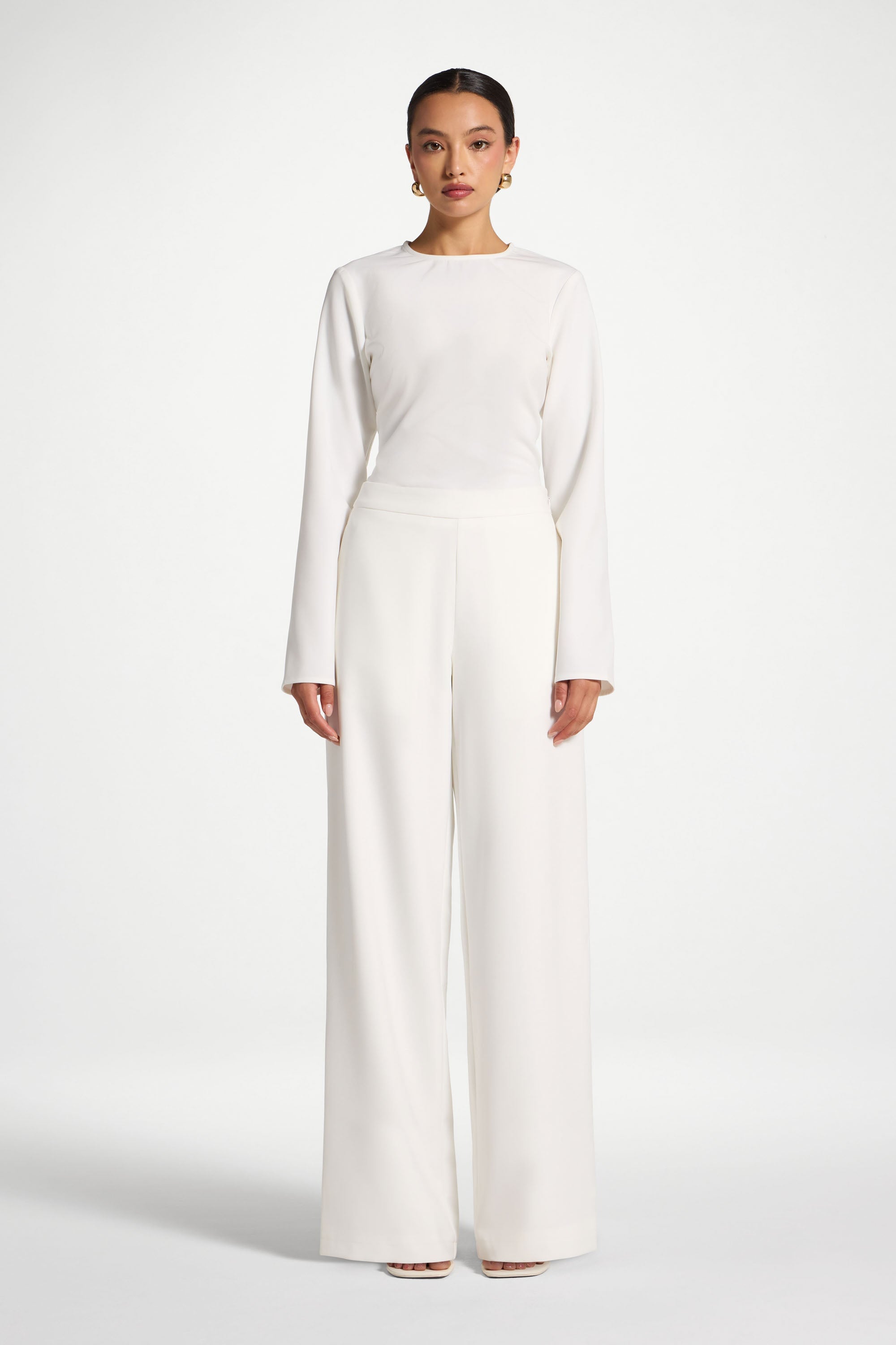 Wide Leg Pants - White Pants Veiled 