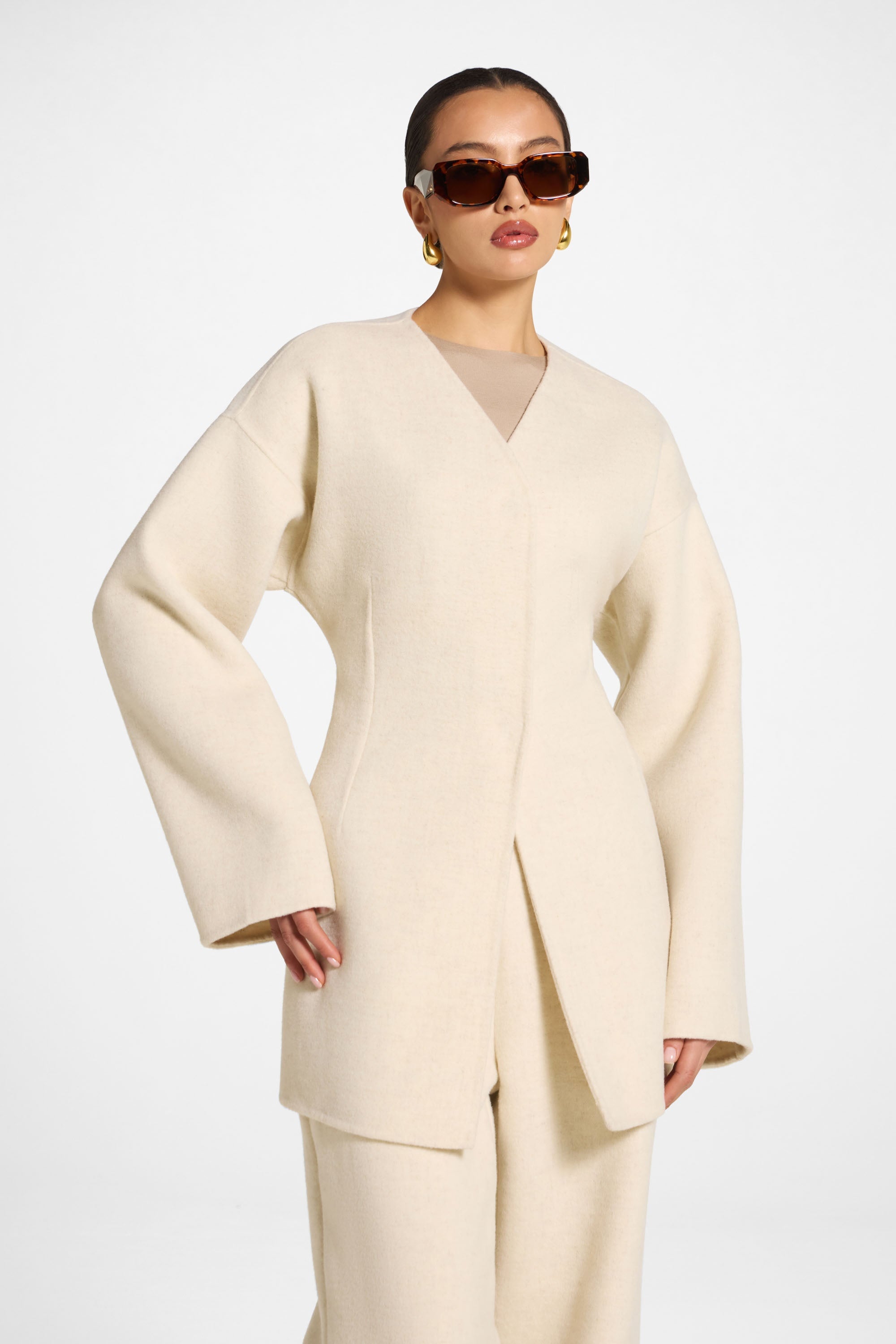 Wool Cinch Jacket - Beige Abayas Veiled 
