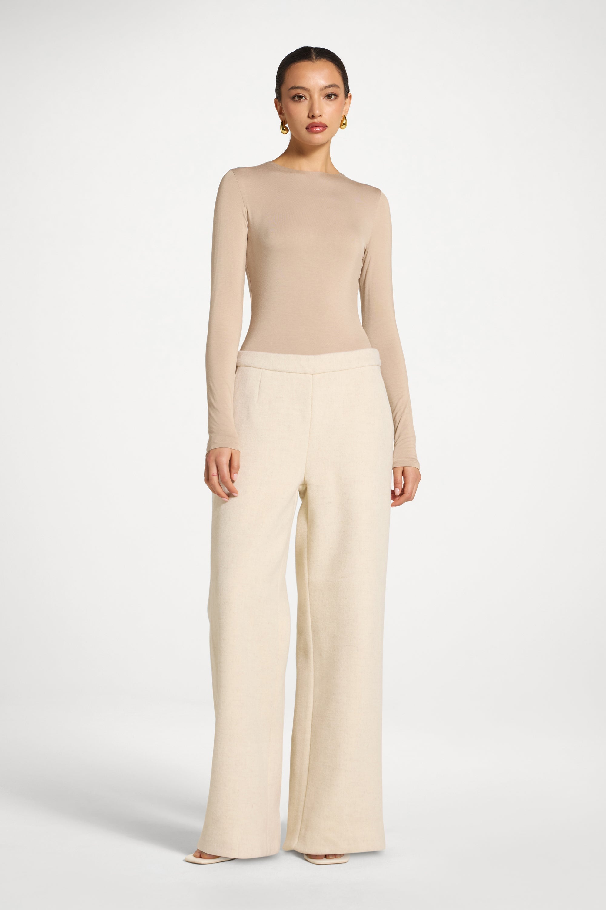 Wool Wide Leg Pants - Beige Abayas Veiled 