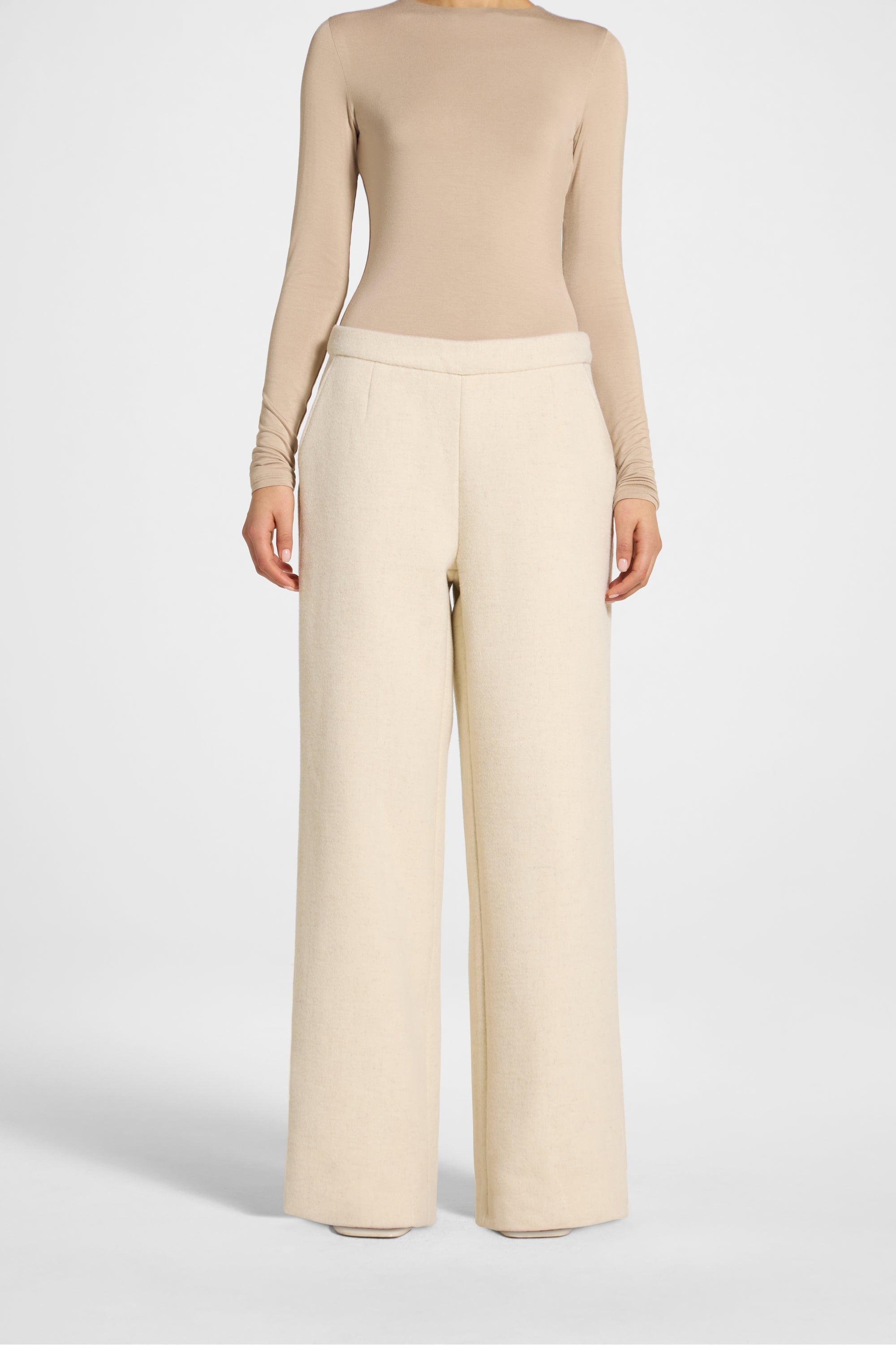 Wool Wide Leg Pants - Beige Abayas Veiled 