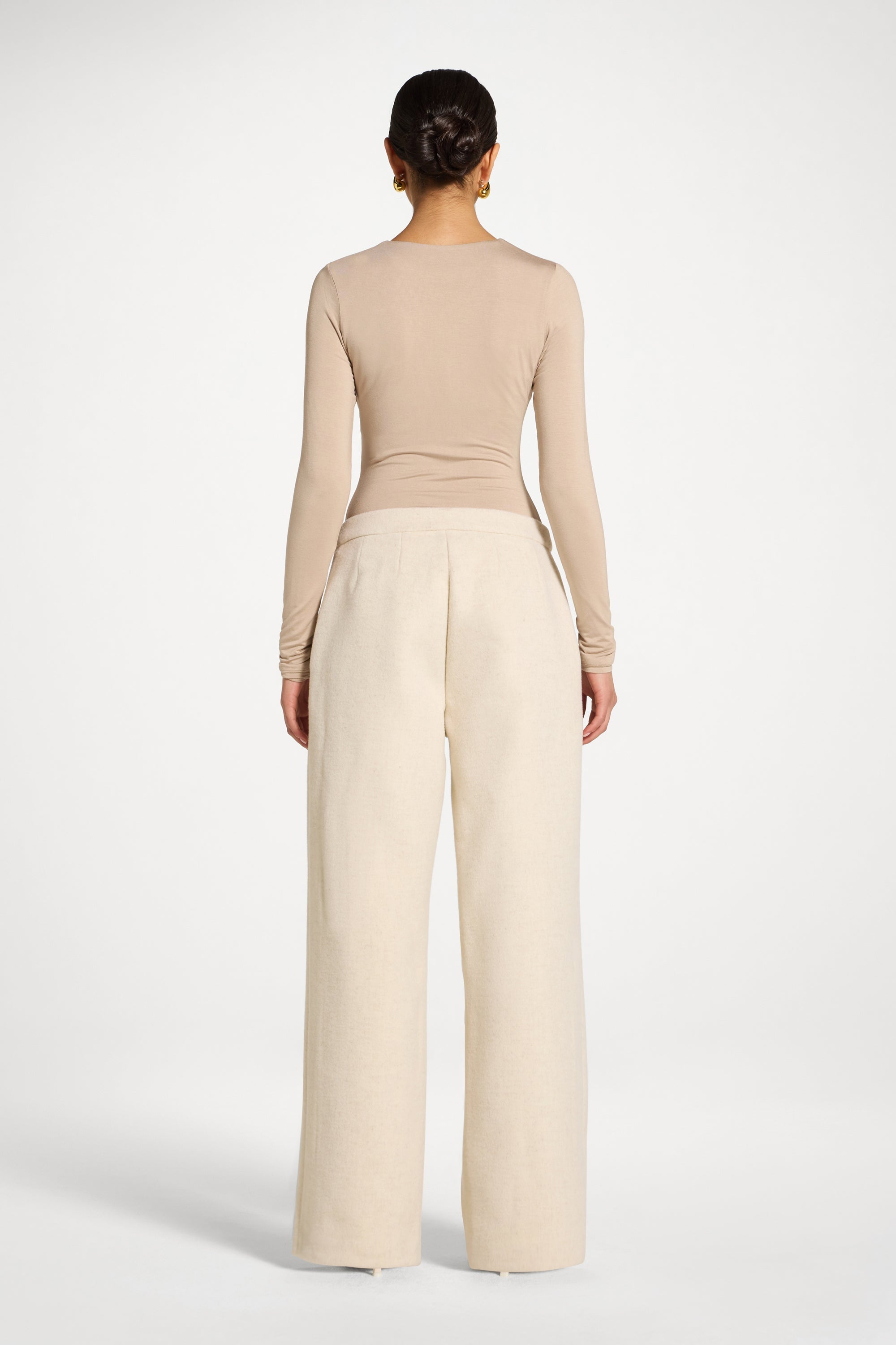 Wool Wide Leg Pants - Beige Abayas Veiled 