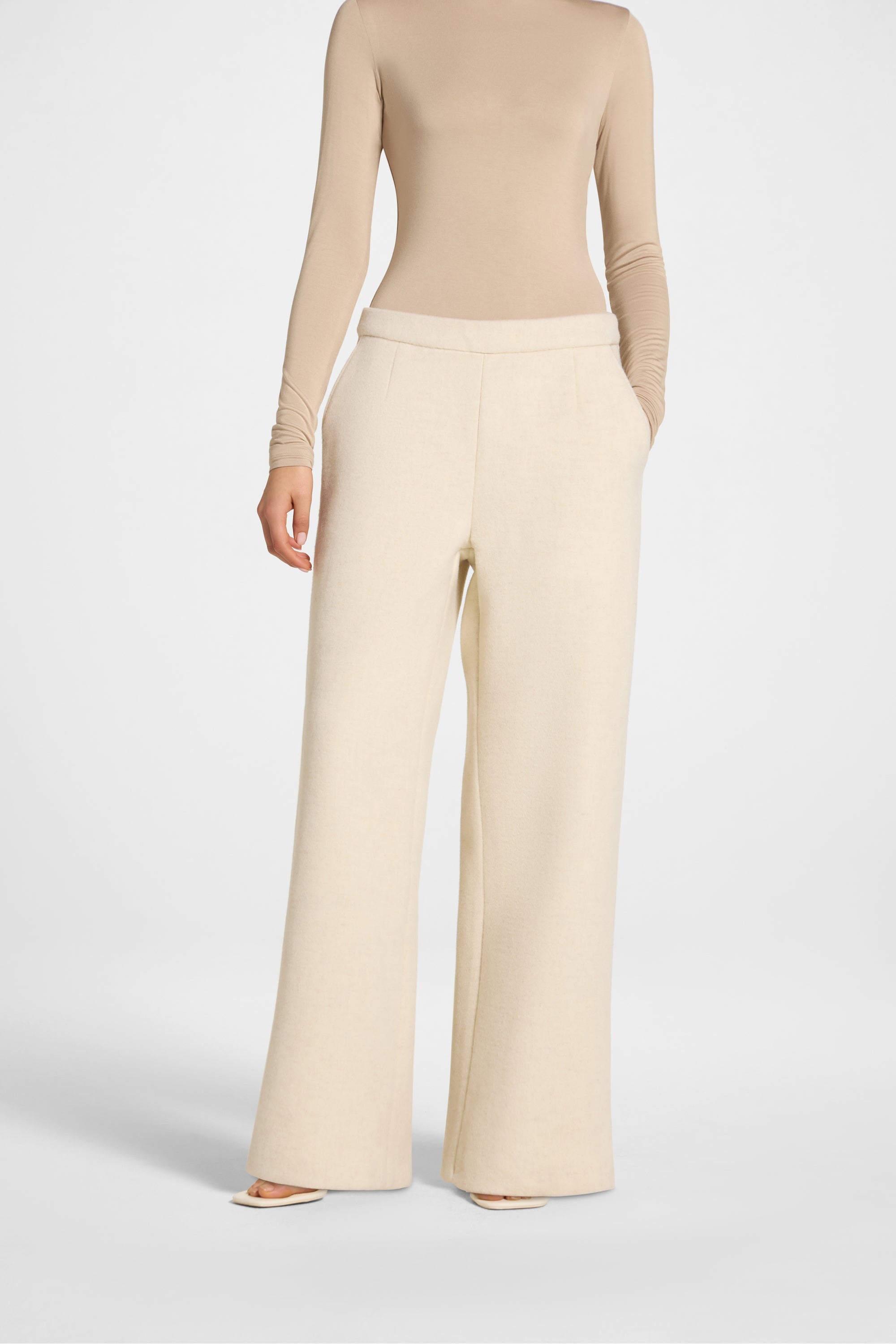 Wool Wide Leg Pants - Beige