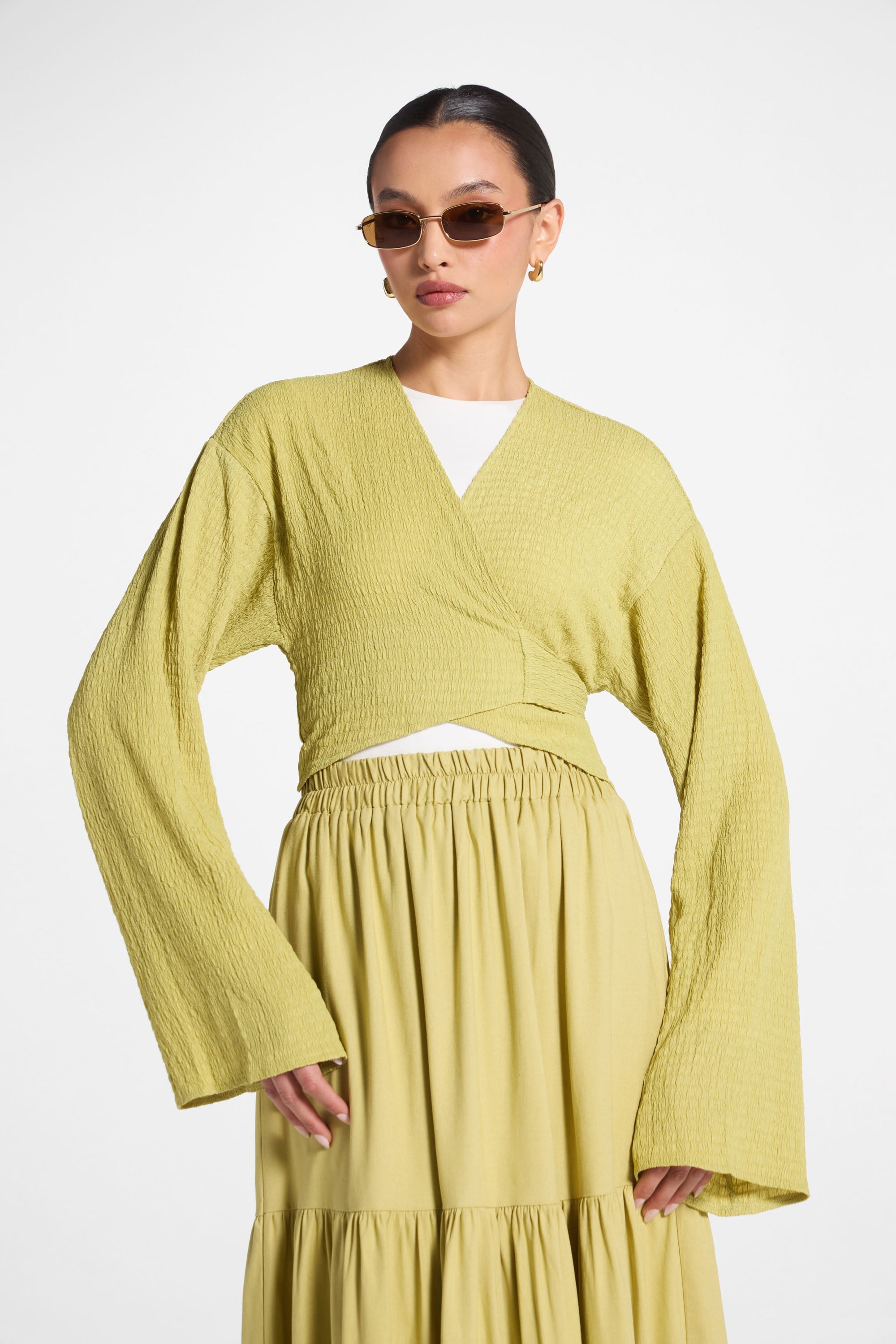 Wrap Tie Cardigan Top - Citron