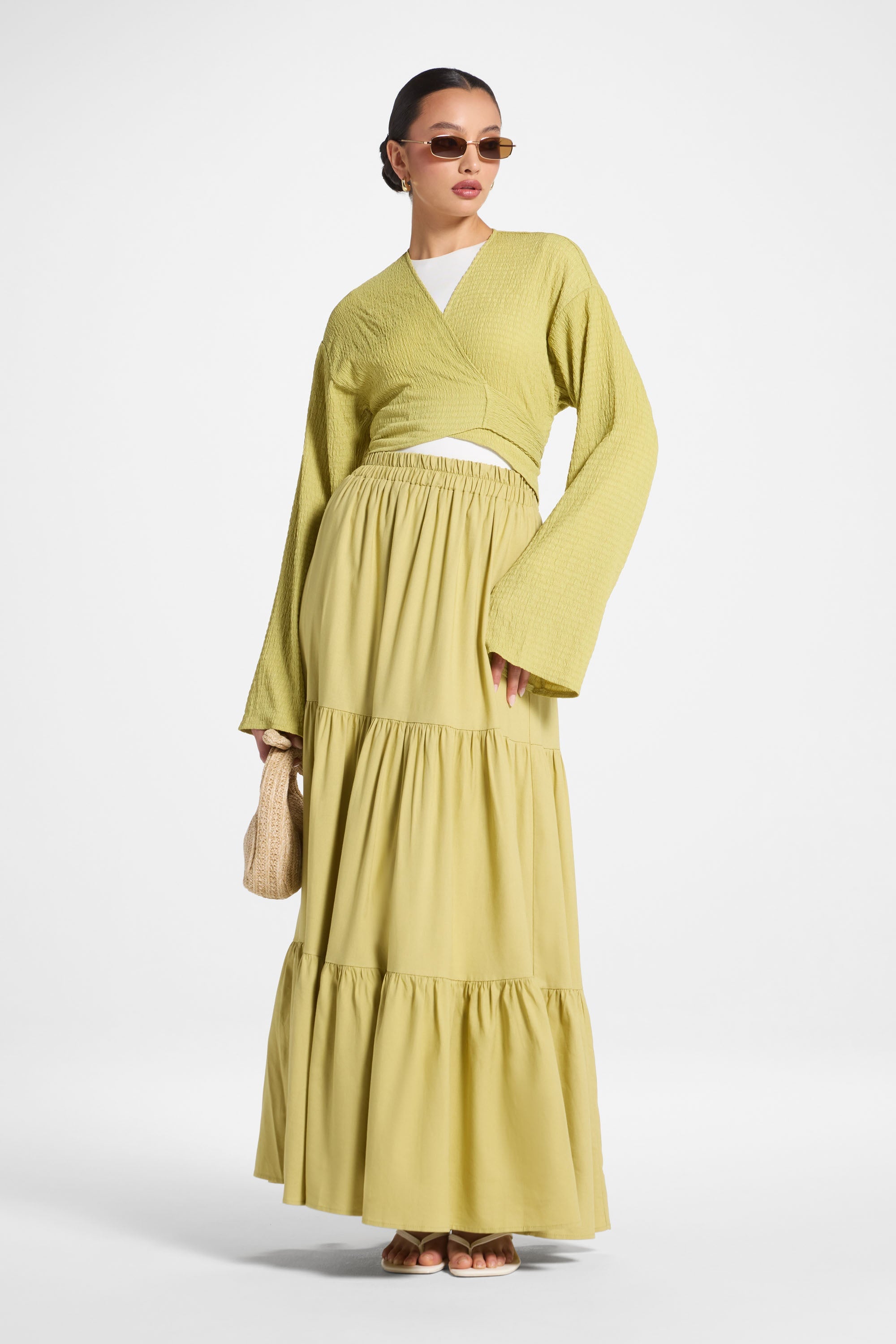 Tiered Linen Maxi Skirt - Citron