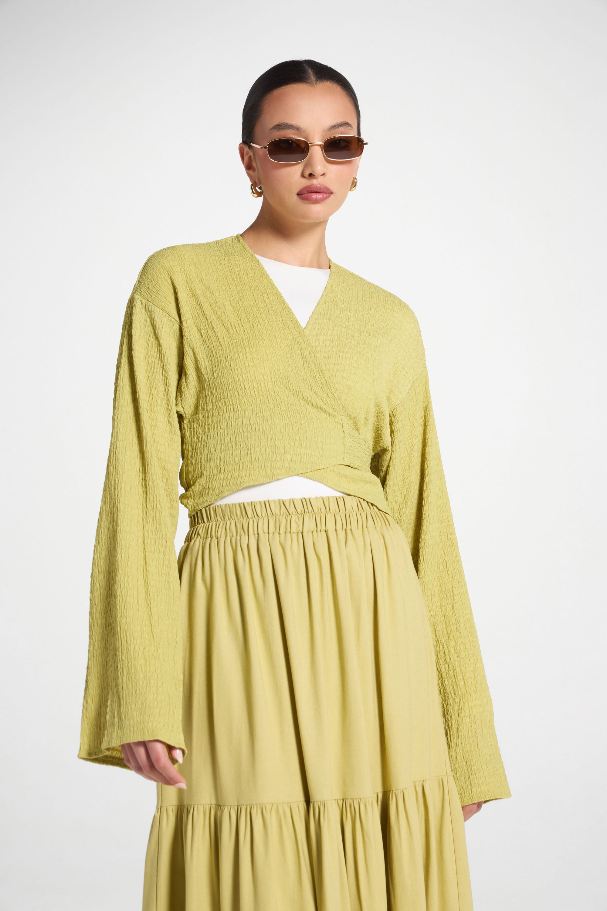 Wrap Tie Cardigan Top - Citron Abayas Veiled 