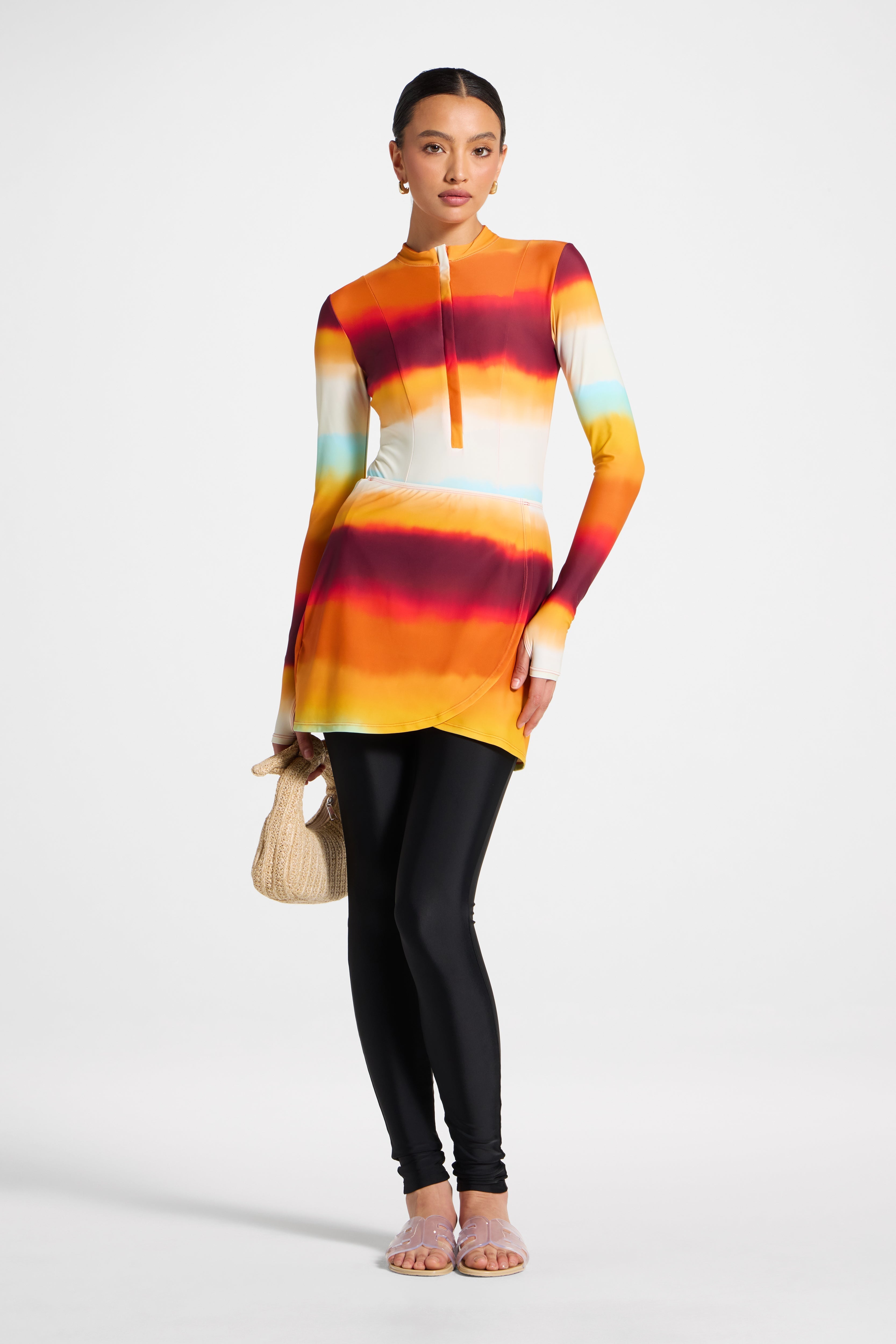 Wrap Two Piece Swimsuit & Skirt Set - Sunset Ombre Swim Veiled 
