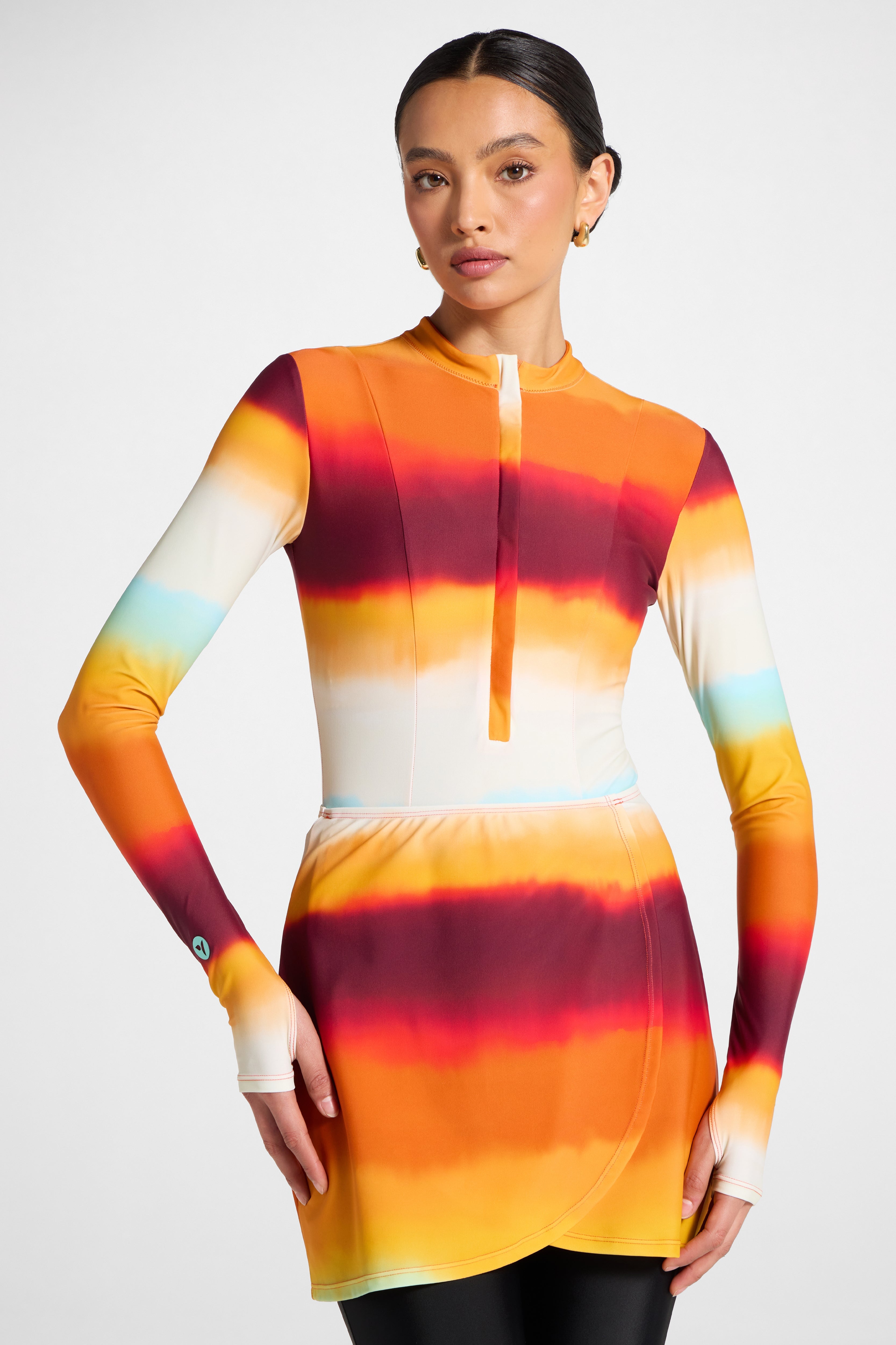 Wrap Two Piece Swimsuit & Skirt Set - Sunset Ombre Swim Veiled 