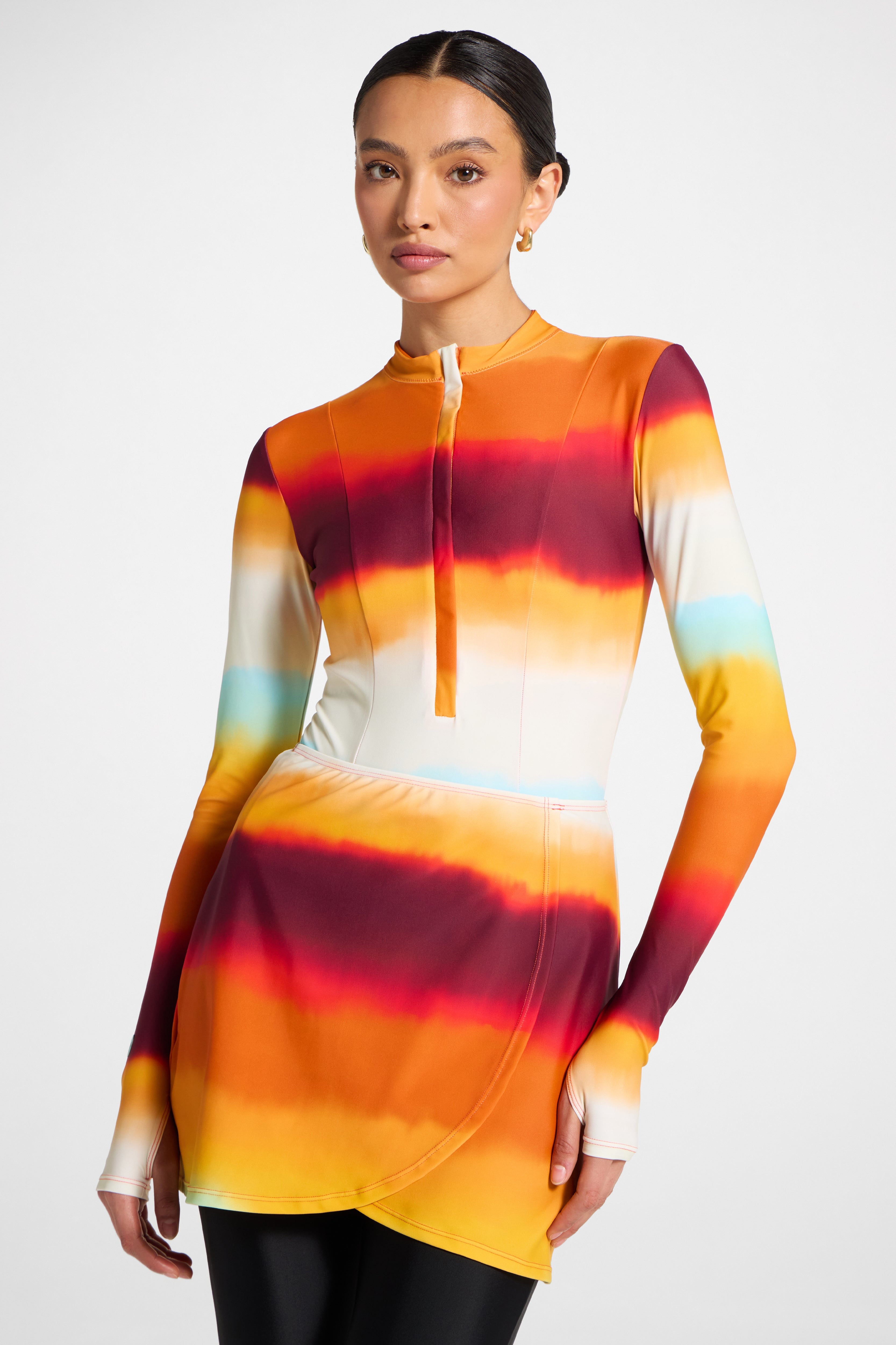 Wrap Two Piece Swimsuit & Skirt Set - Sunset Ombre Swim Veiled 