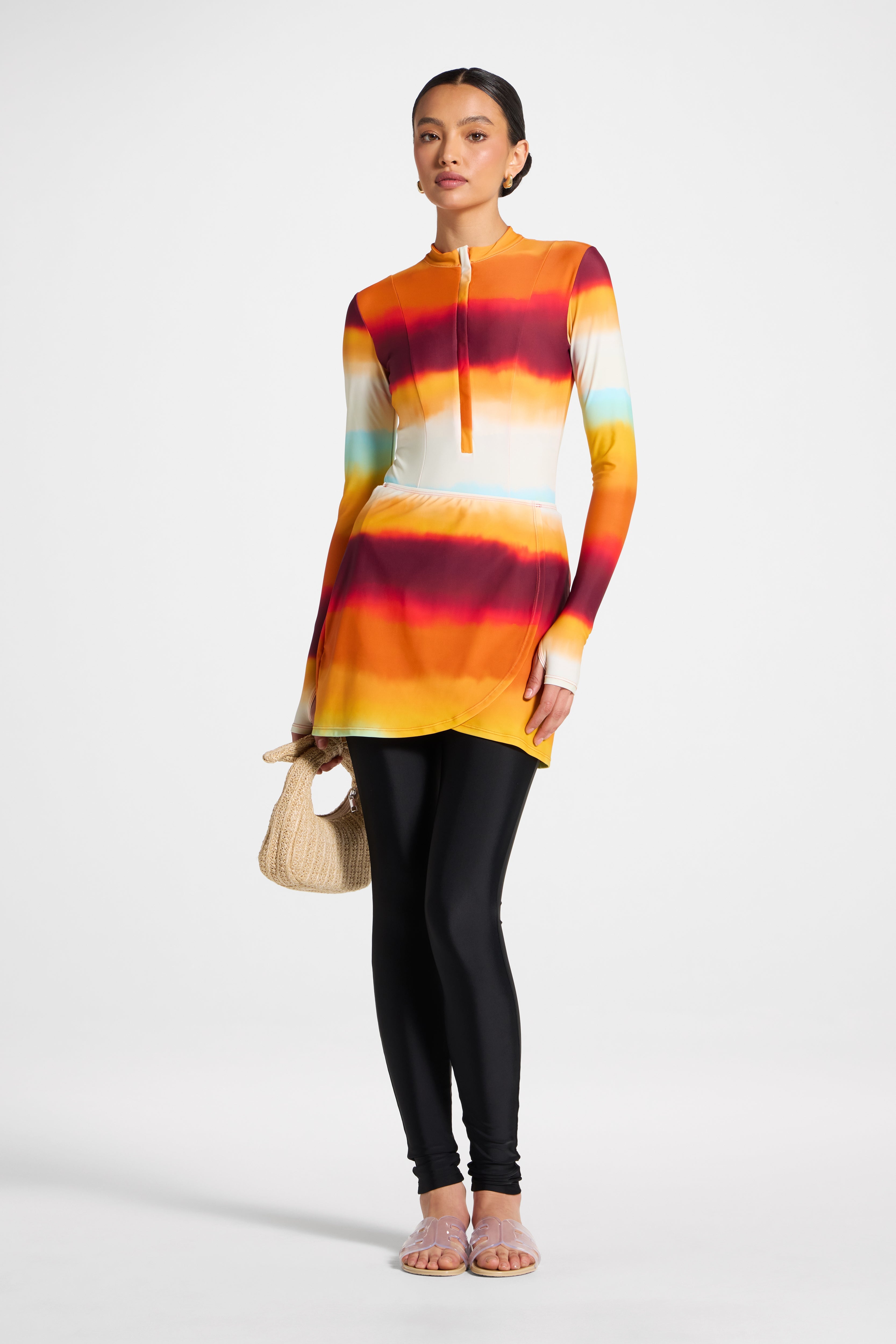 Wrap Two Piece Swimsuit & Skirt Set - Sunset Ombre Swim Veiled 