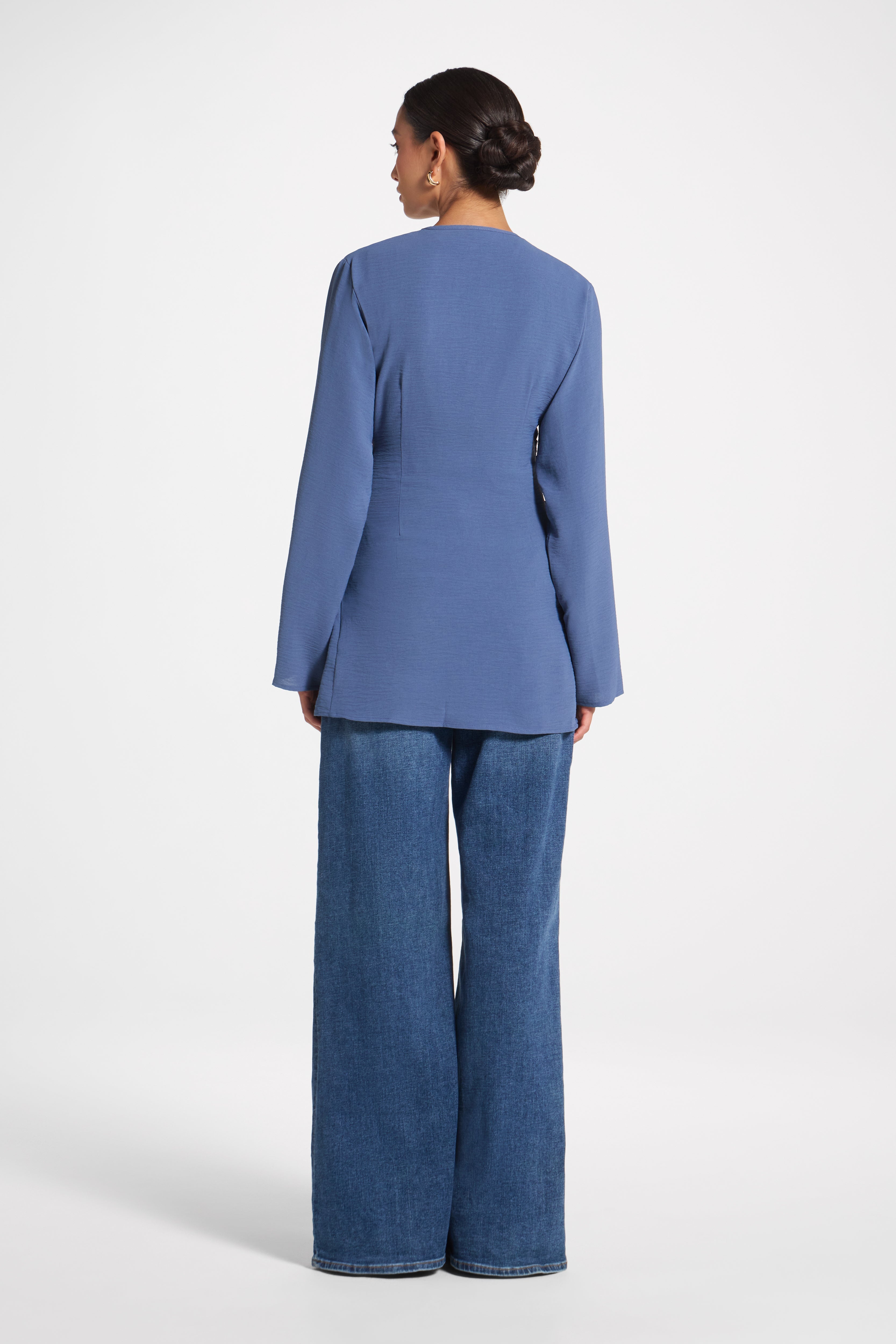 Wrinkle Tie Front Top - Denim Veiled 