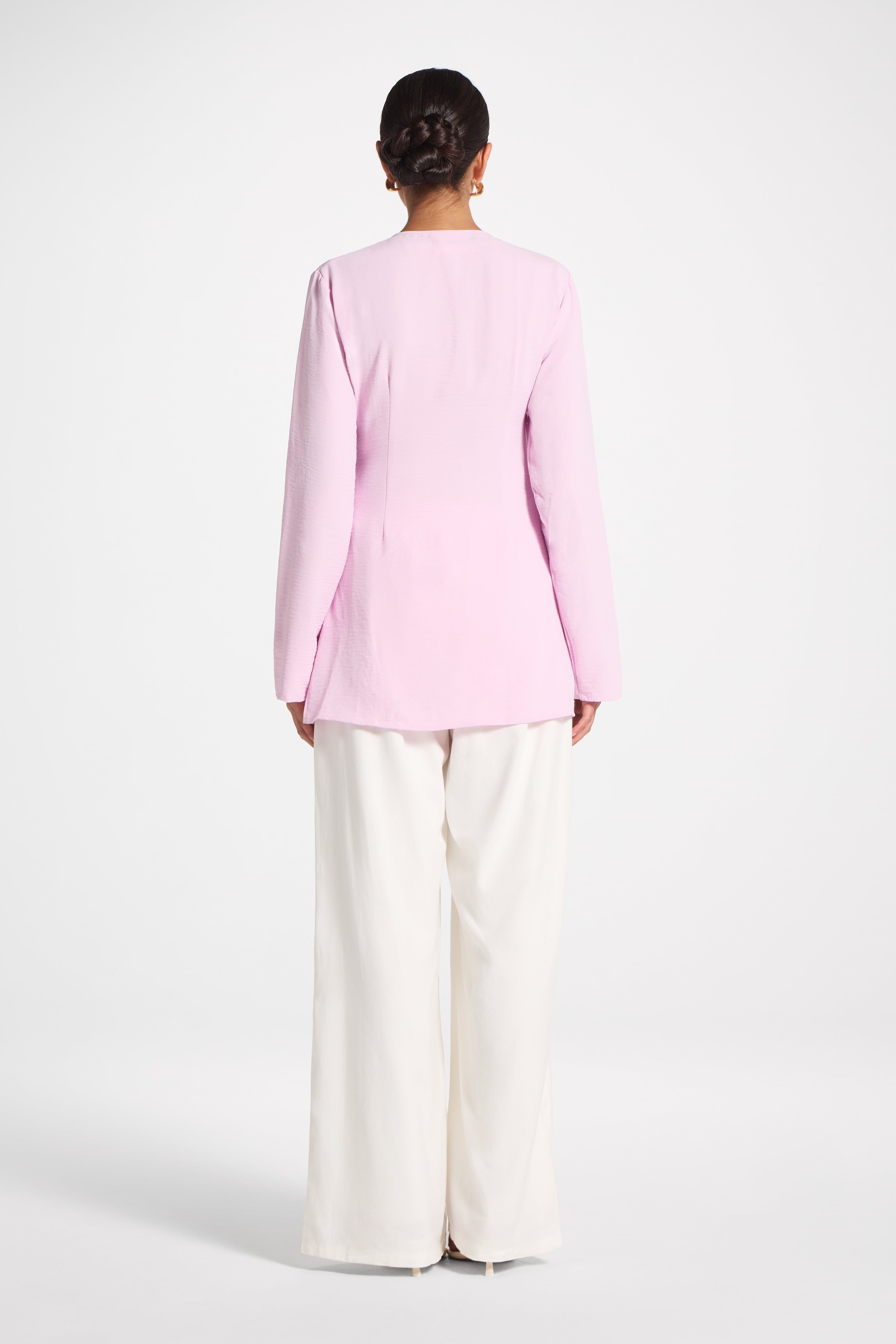 Wrinkle Tie Front Top - Pink Veiled 