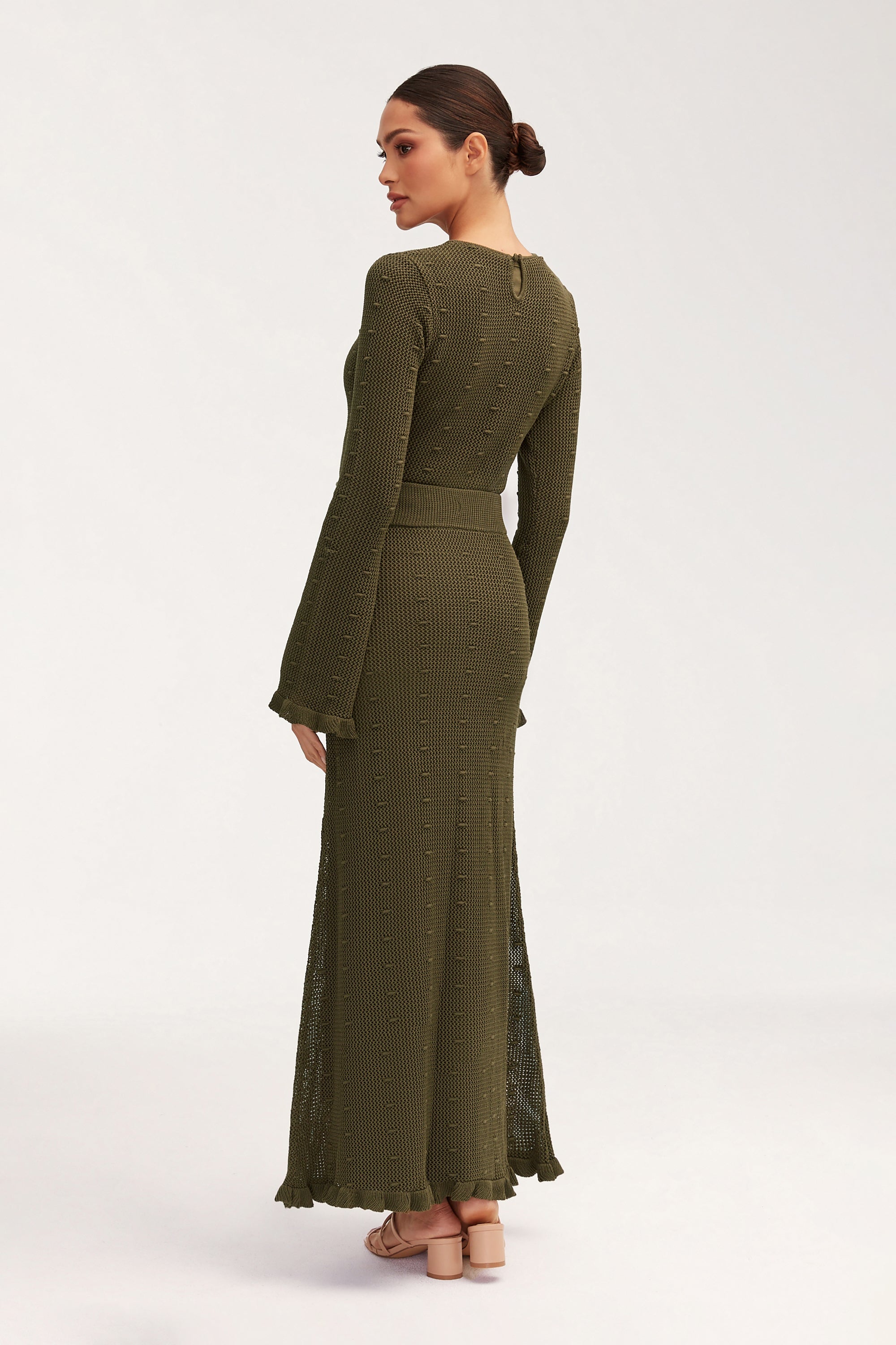 Yara Crochet Maxi Skirt - Dark Olive Clothing Veiled 