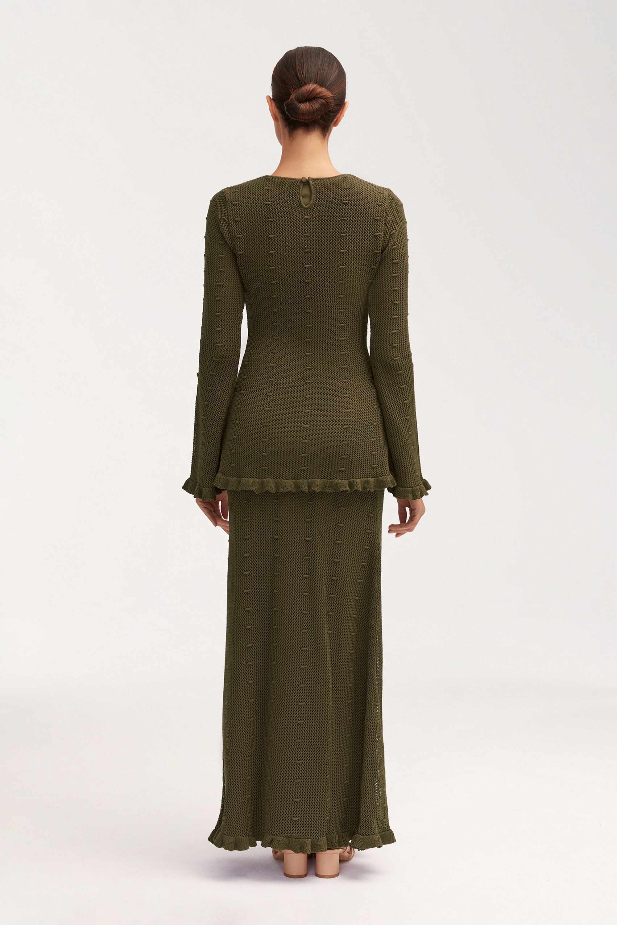 Yara Crochet Maxi Skirt - Dark Olive Clothing Veiled 