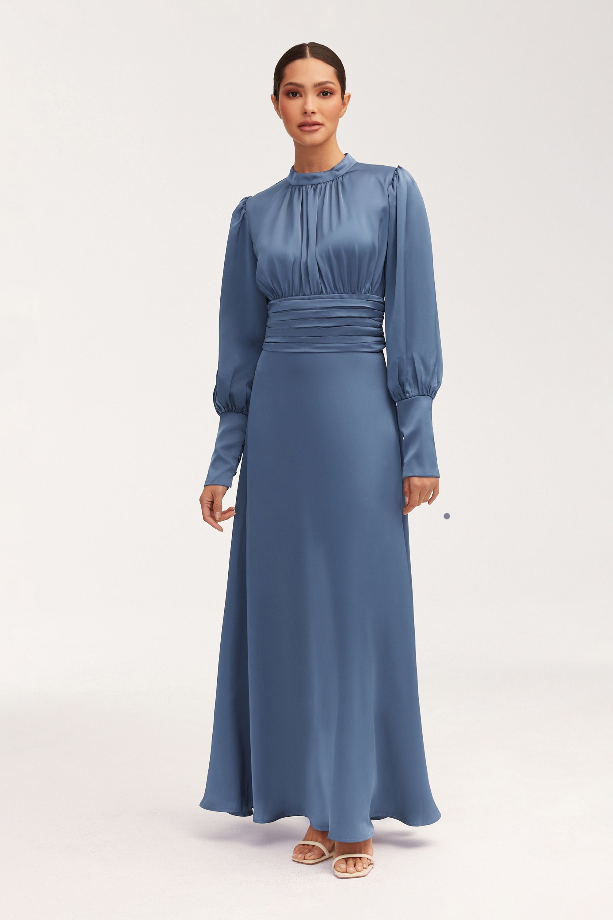 Light Blue Satin Long Sleeve Maxi Dress – Urban Modesty