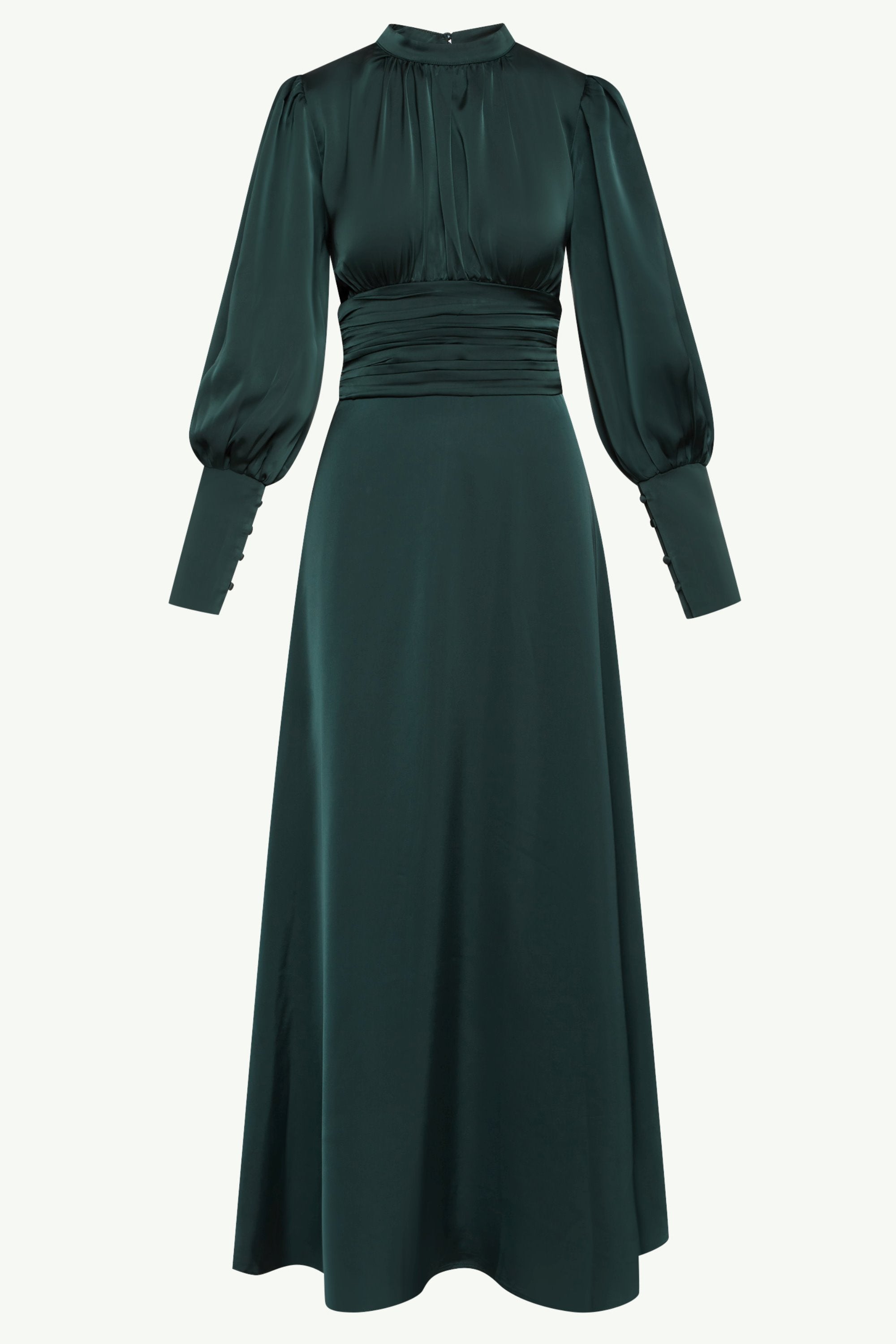 Yasmeena Pleated Waist Satin Maxi Dress - Emerald Clothing saigonodysseyhotel 