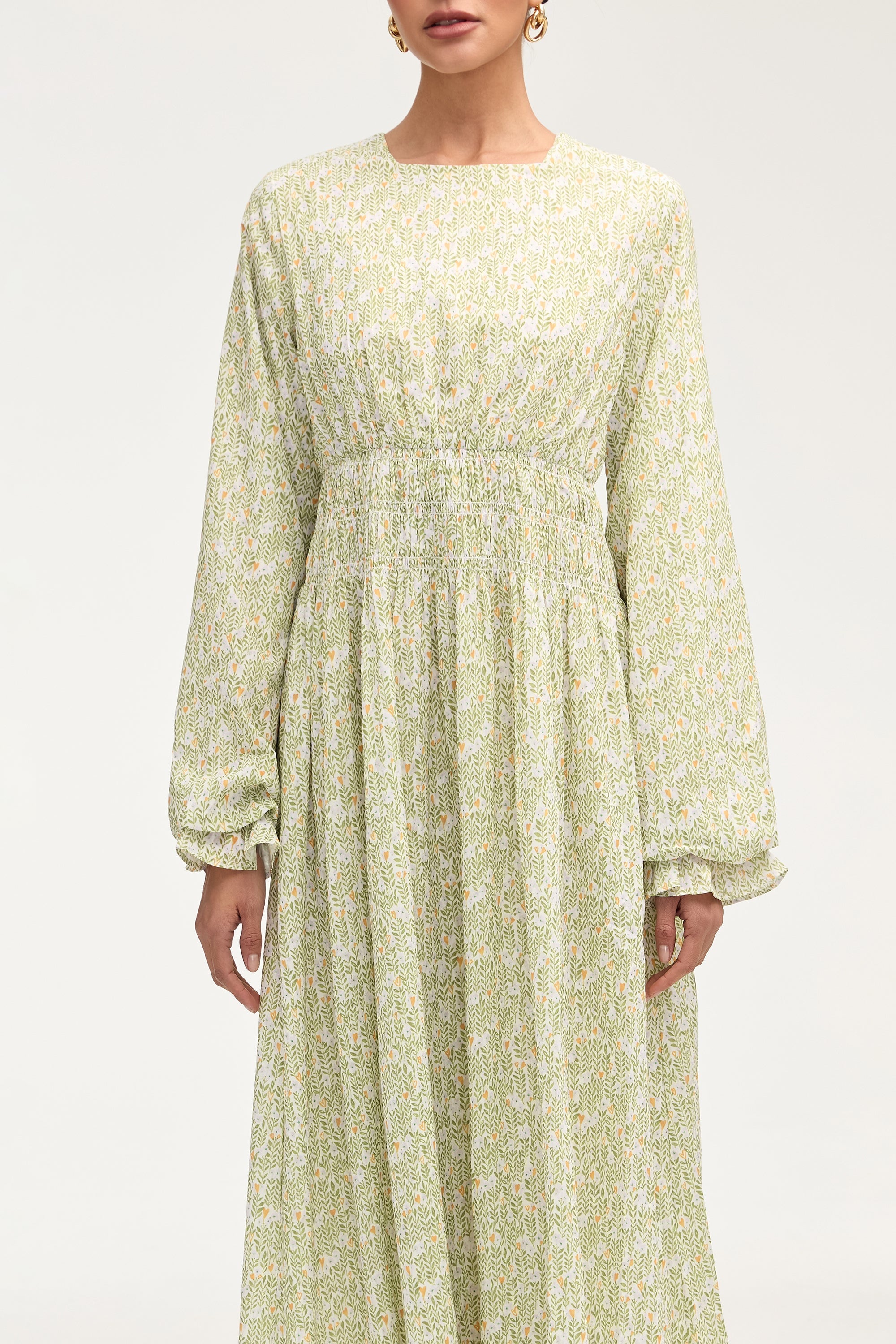 Zainab Green Floral Rouched Maxi Dress Dresses Veiled Collection 