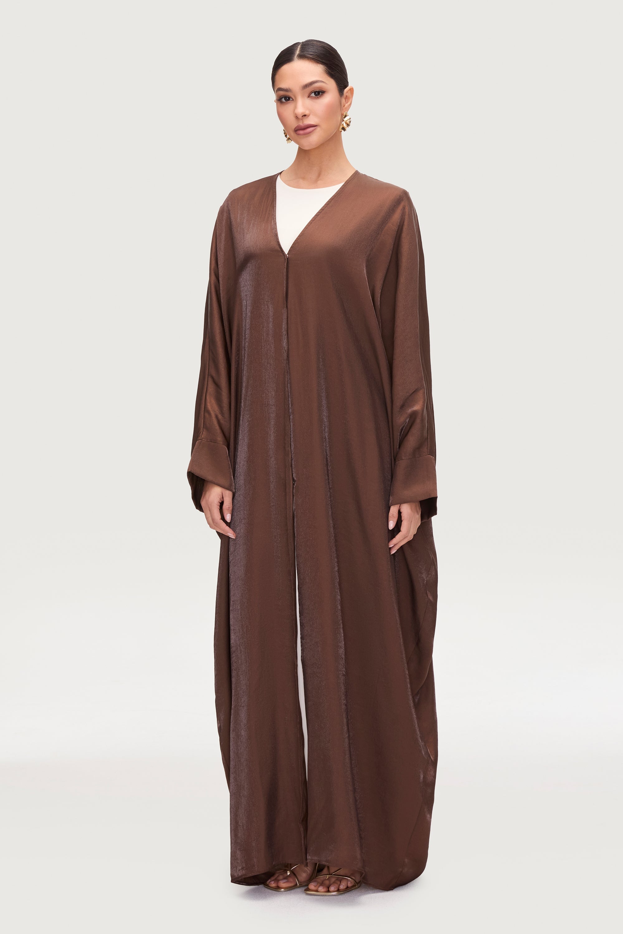 Zara Satin Open Abaya - Chocolate Abayas Veiled 