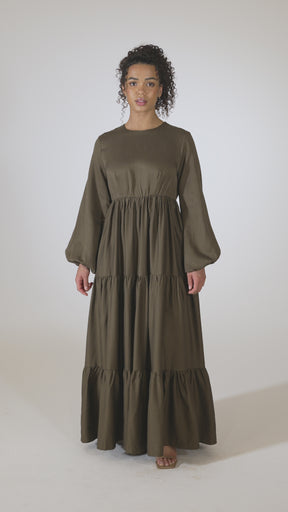 Tala Tiered Linen Maxi Dress - Dark Olive