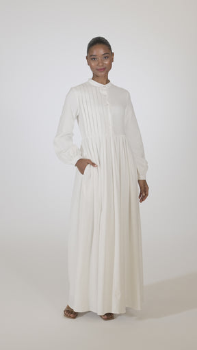 Mona Asymmetric Pleat Front Maxi Dress - White