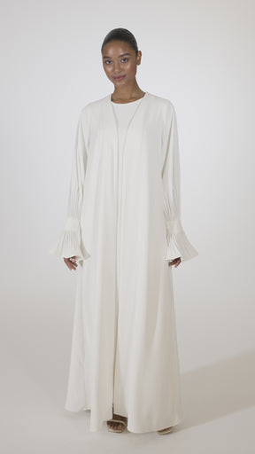 Jamila Cinched Sleeve Open Abaya - White