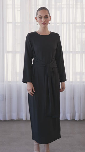Isabella Tie Waist Maxi Dress - Black