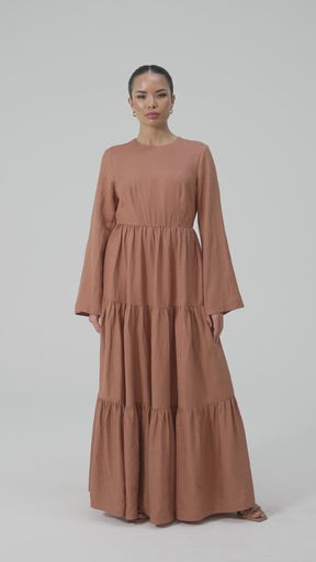 Manar Linen Kimono Sleeve Maxi Dress - Baked Clay