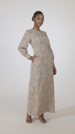 Anaya Button Front Maxi Dress - Beige Floral