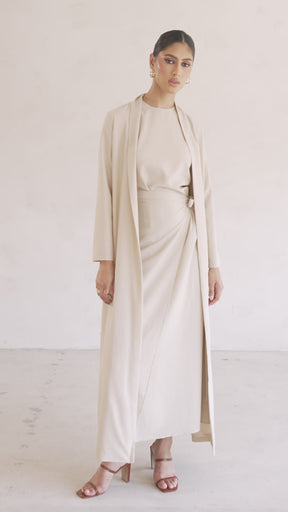 Noora Textured Three Piece Abaya Set - Sand Beige
