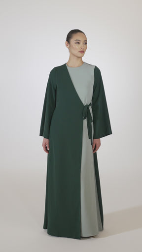 Omaya Two Tone Wrap Front Maxi Dress - Emerald