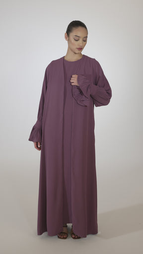 Jamila Cinched Sleeve Open Abaya - Dark Mauve