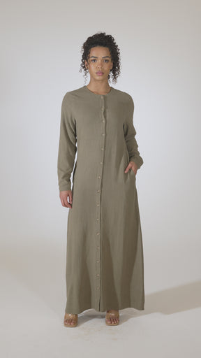 Elham Cotton Linen Maxi Shirt Dress - Avocado