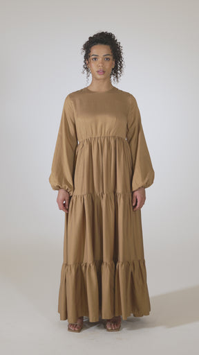 Tala Tiered Linen Maxi Dress - Brown Sugar