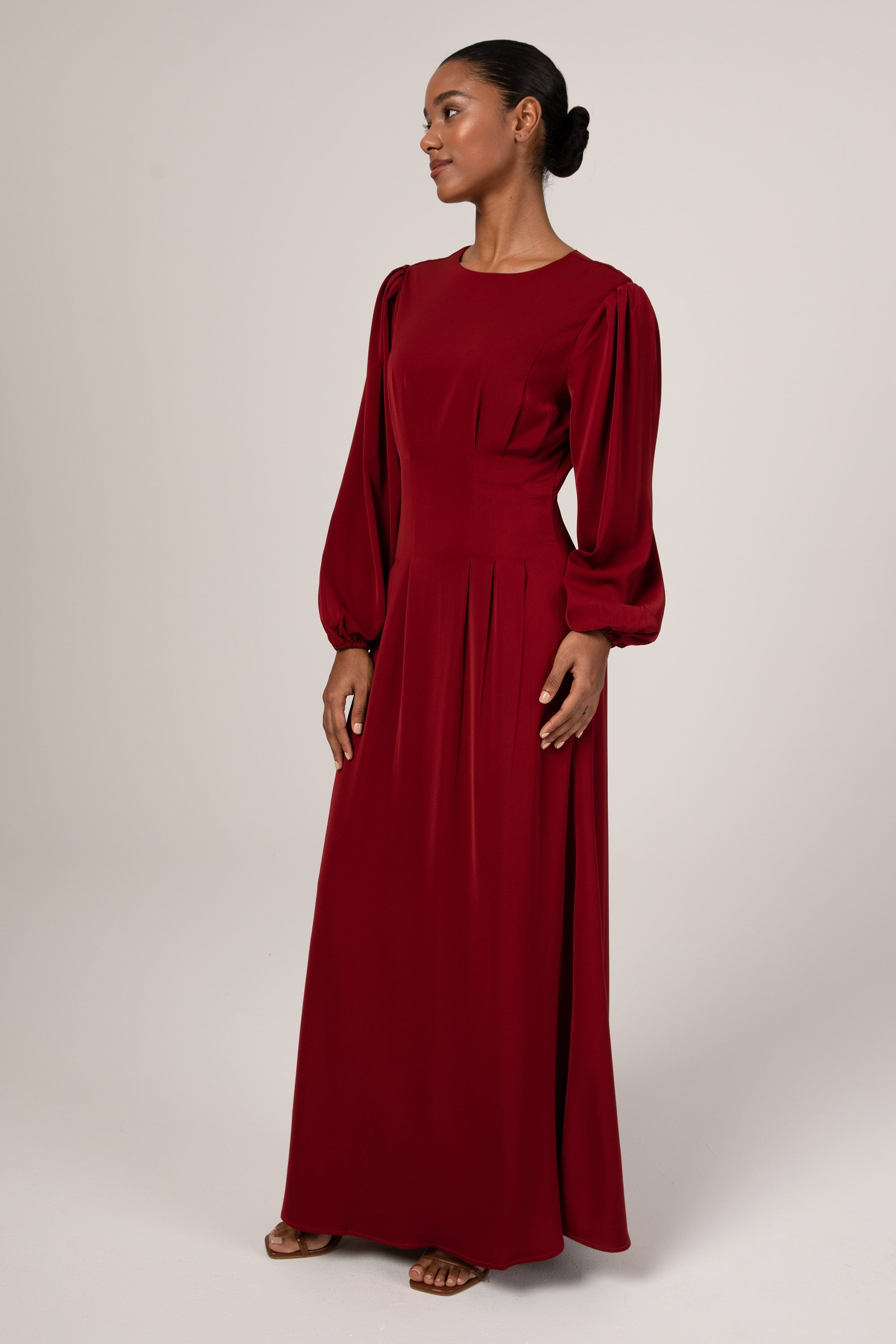 Aayat Pleated Maxi Dress - Burgundy Veiled Collection 