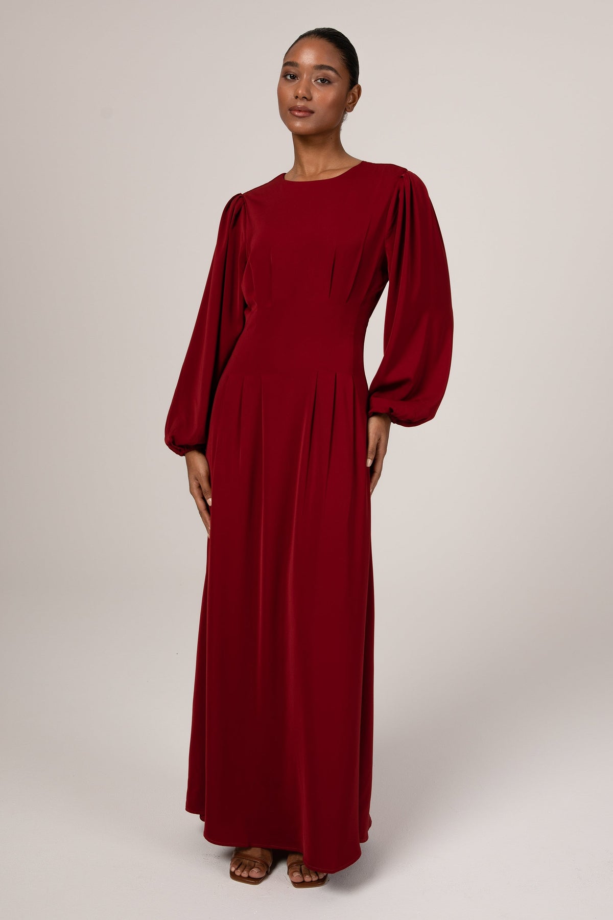 Aayat Pleated Maxi Dress - Burgundy Veiled Collection 