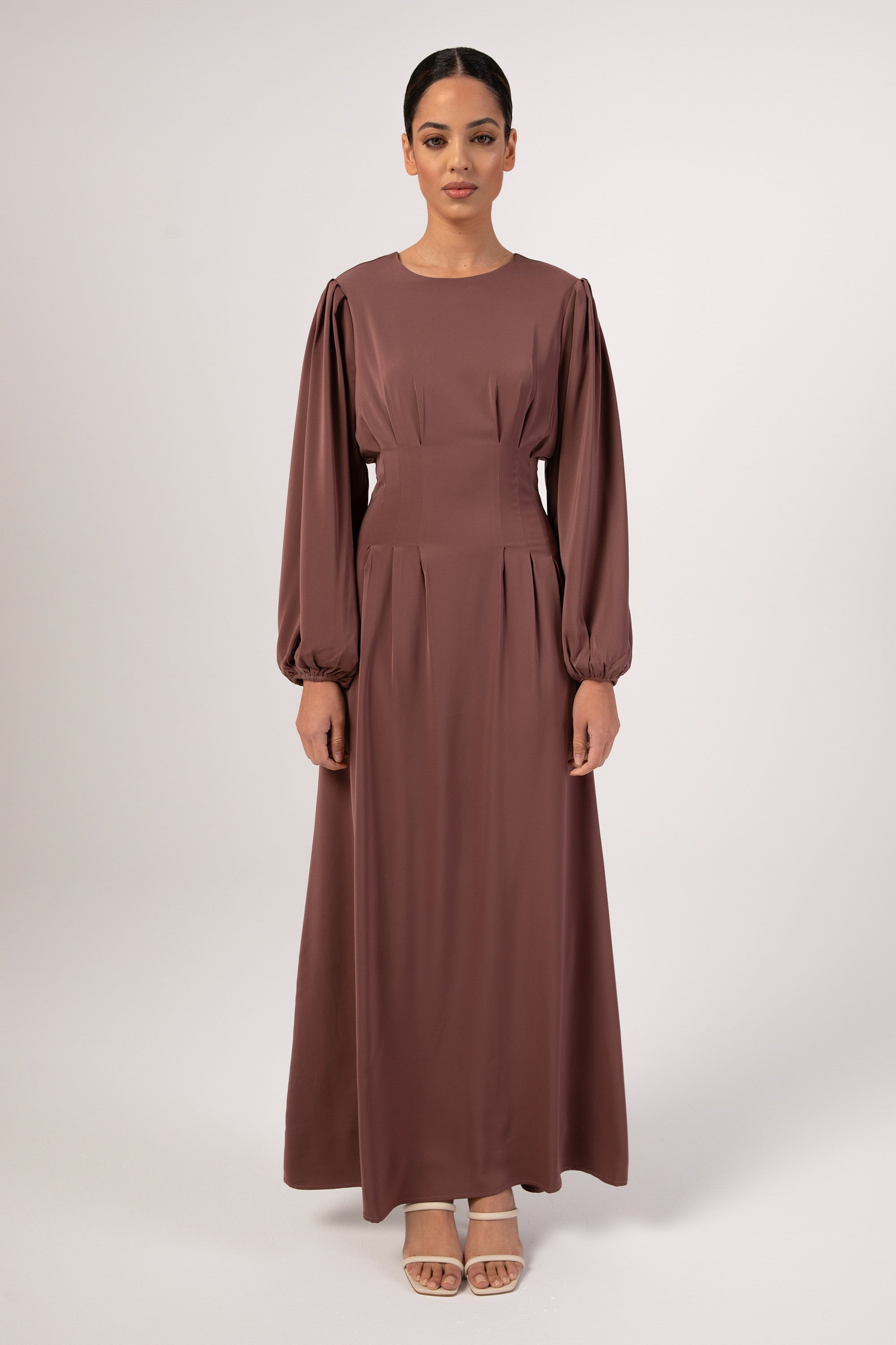Aayat Pleated Maxi Dress - Dark Mauve Veiled 