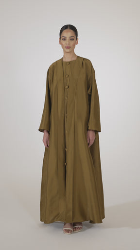 Silk Duppioni Button Front Sleeveless Maxi Dress - Avocado