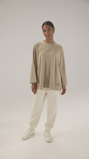 Loose Long Sleeve T Shirt - Taupe