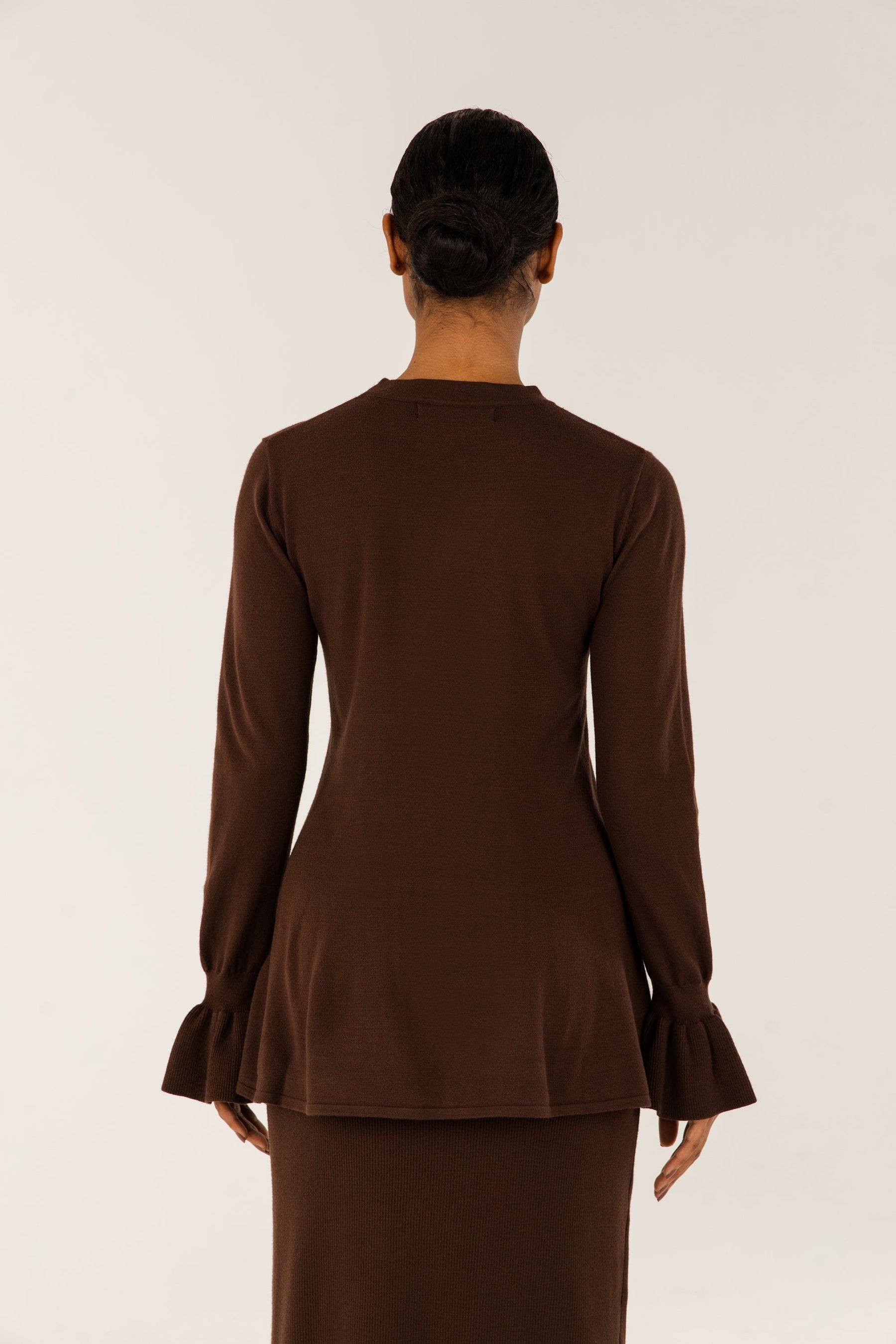 Alara Peplum Knit Top - Chocolate Brown Veiled 