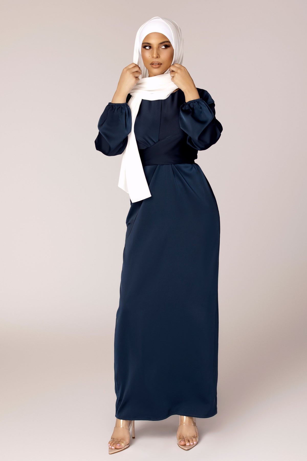 Alessandra Tie Waist Satin Maxi Dress - Deep Blue Dresses Veiled Collection 