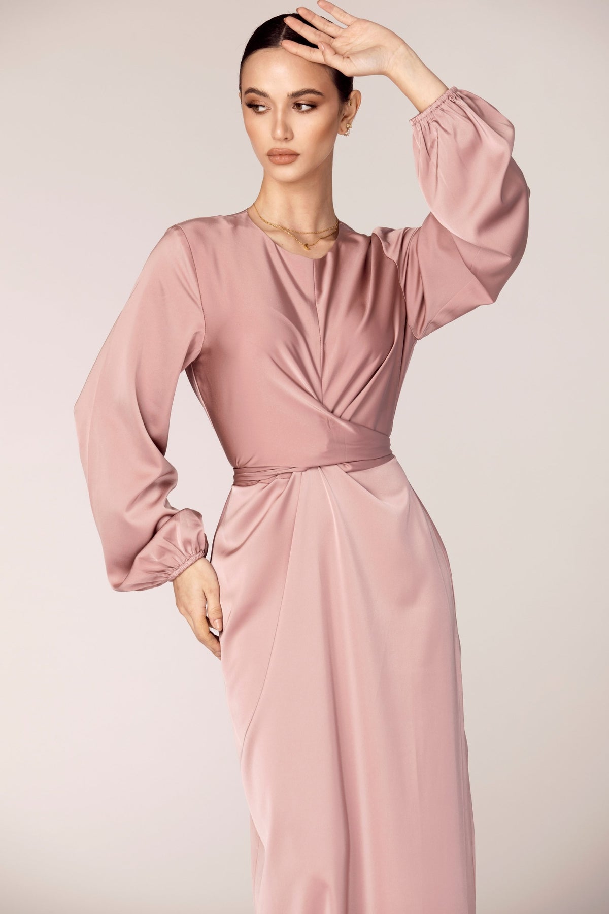 Alessandra Tie Waist Satin Maxi Dress - Dusty Rose Dresses saigonodysseyhotel 