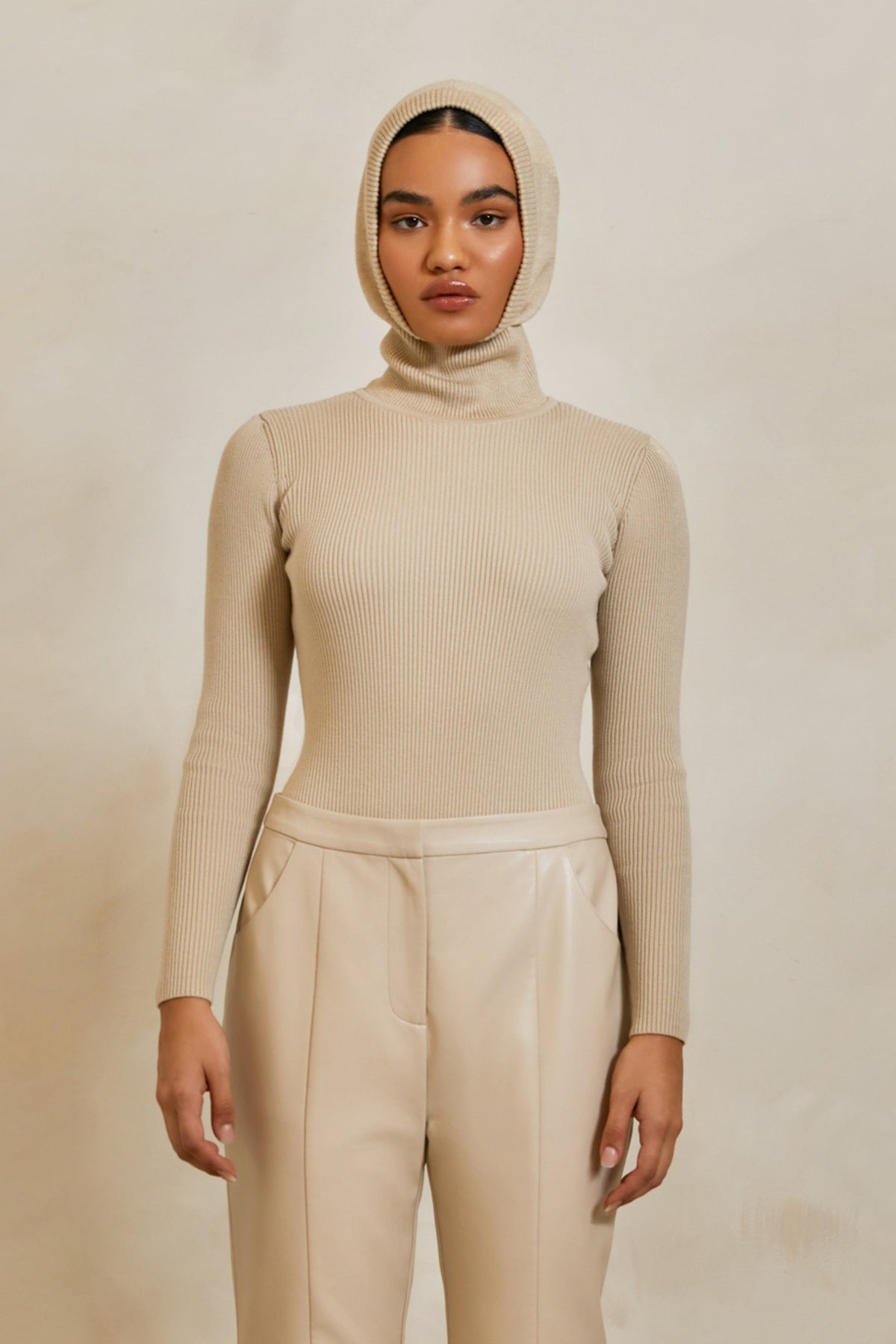 Aliyah Ribbed Knit Brief Bodysuit - Caffe Veiled 