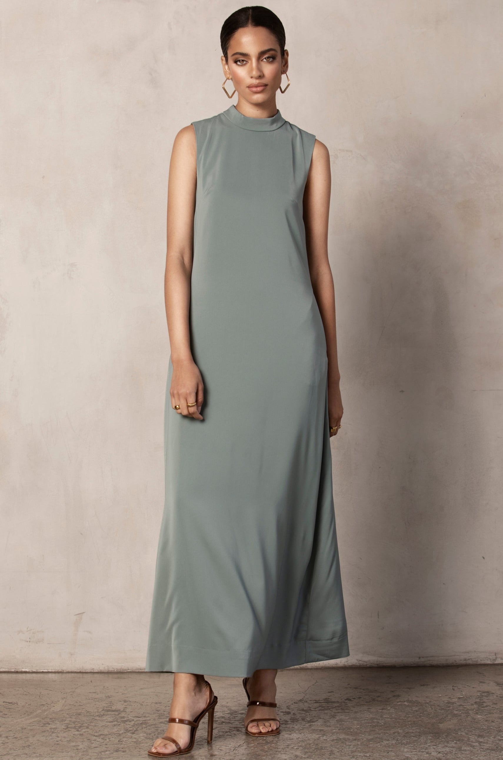 Amara Sleeveless Mock Neck Maxi Dress - Sage Veiled Collection 