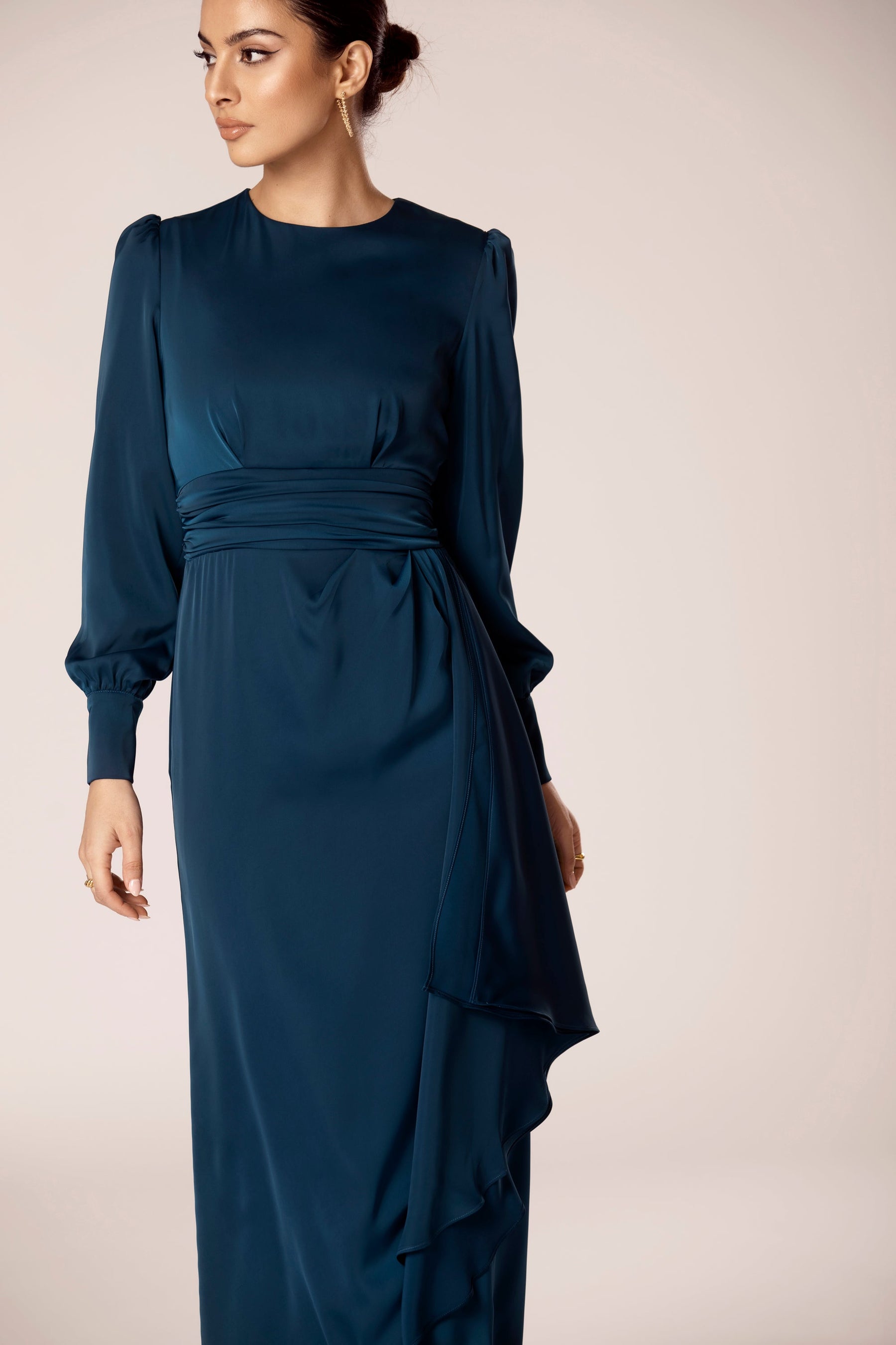 Anabelle Pleated Waist Ruffle Maxi Dress - Night Sky Veiled Collection 