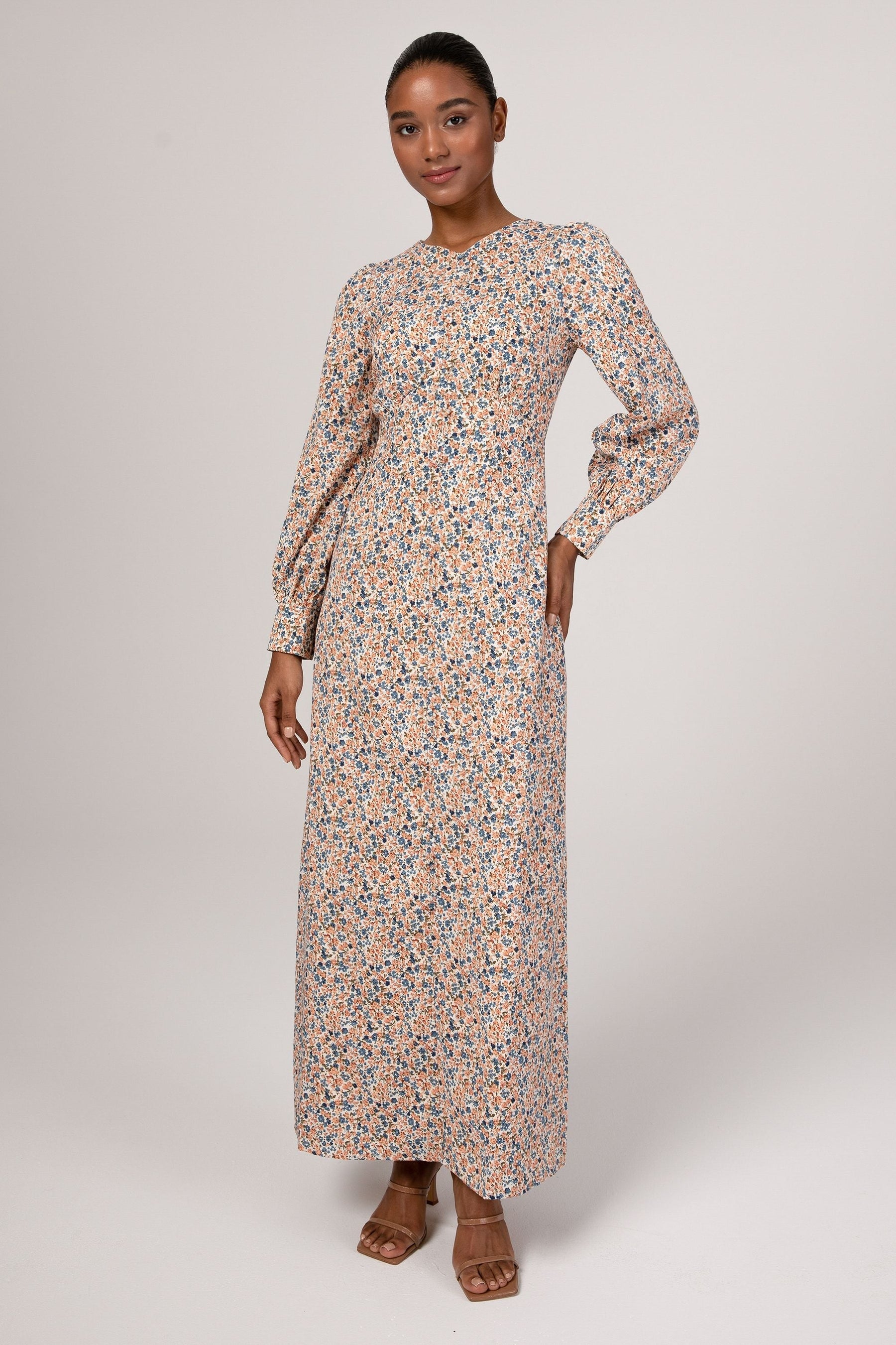 Anaya Button Front Maxi Dress - Blue Floral Veiled Collection 