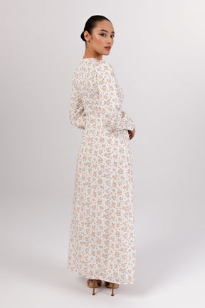 Anaya Button Front Maxi Dress - White Floral Veiled 