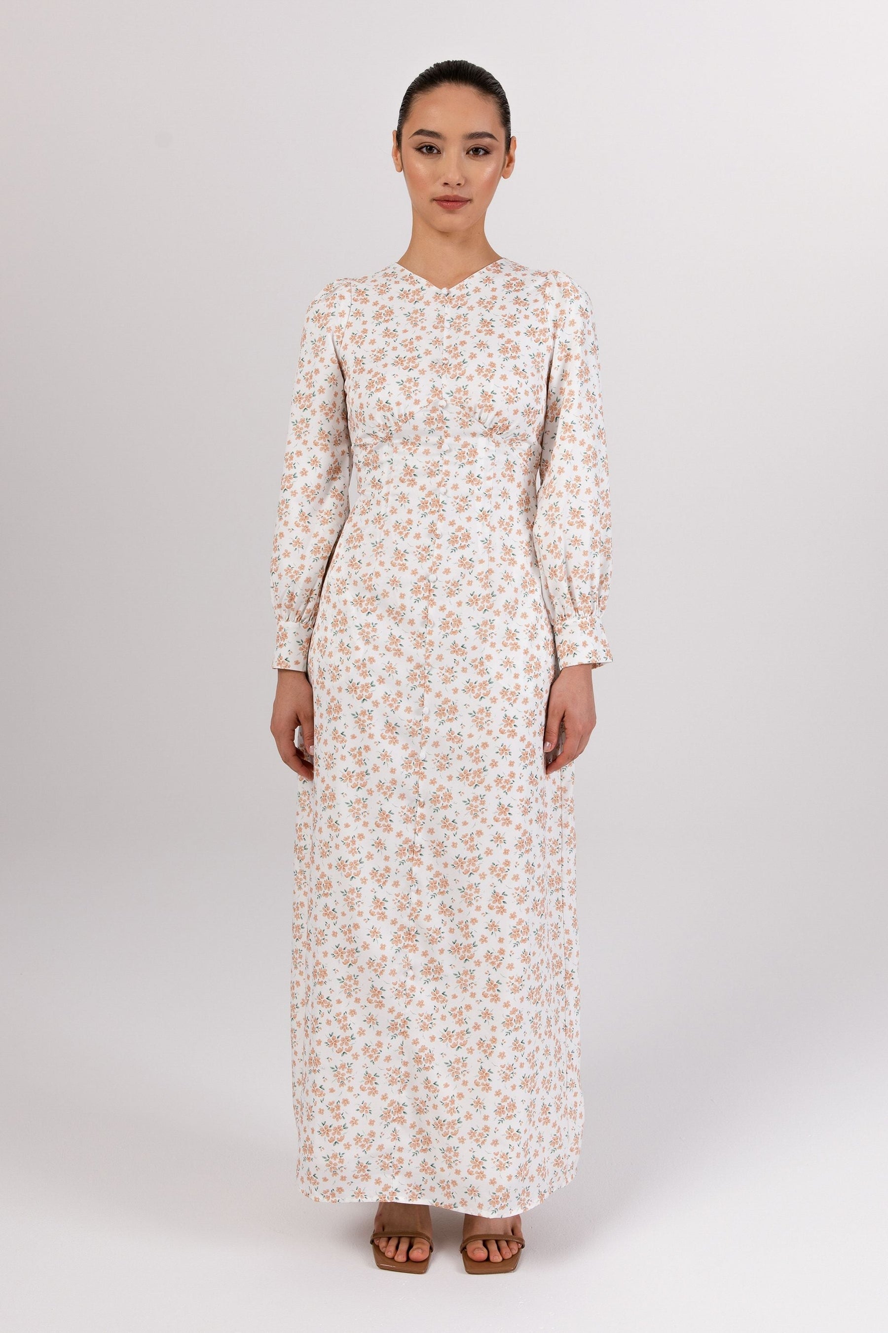 Anaya Button Front Maxi Dress - White Floral Veiled 