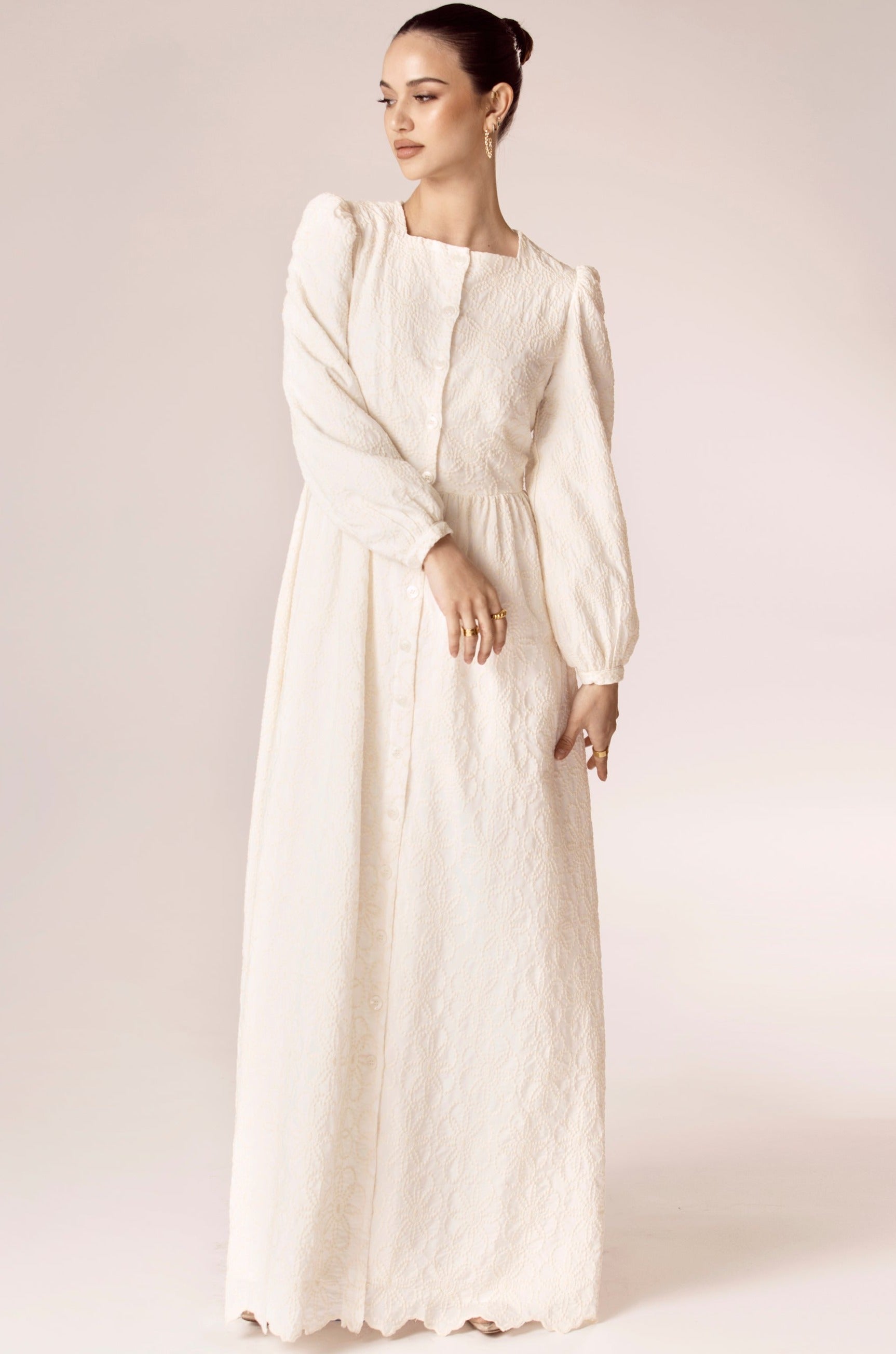 Andrea White Floral Lace Maxi Dress Veiled Collection 