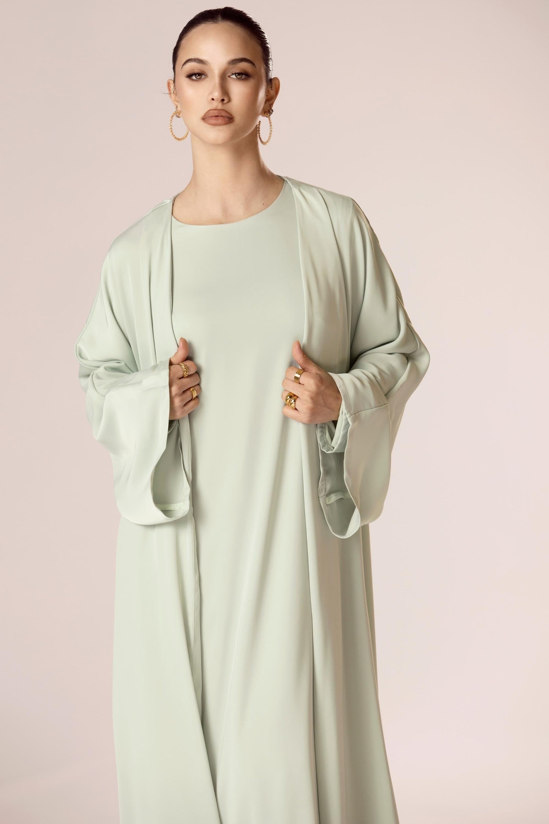 Angelina Open Abaya - Mint Green Veiled Collection 