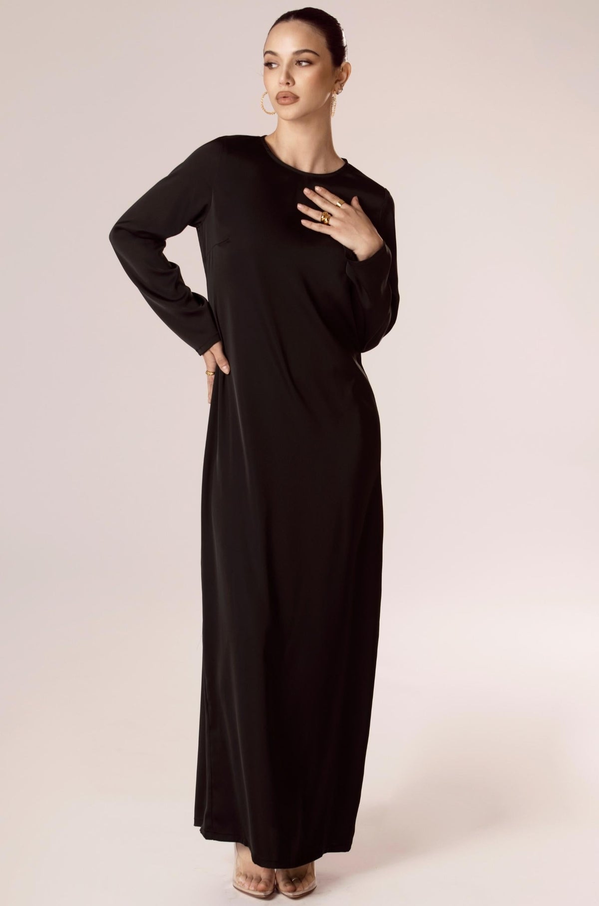 Angelina Maxi Slip Dress - Black Veiled Collection 